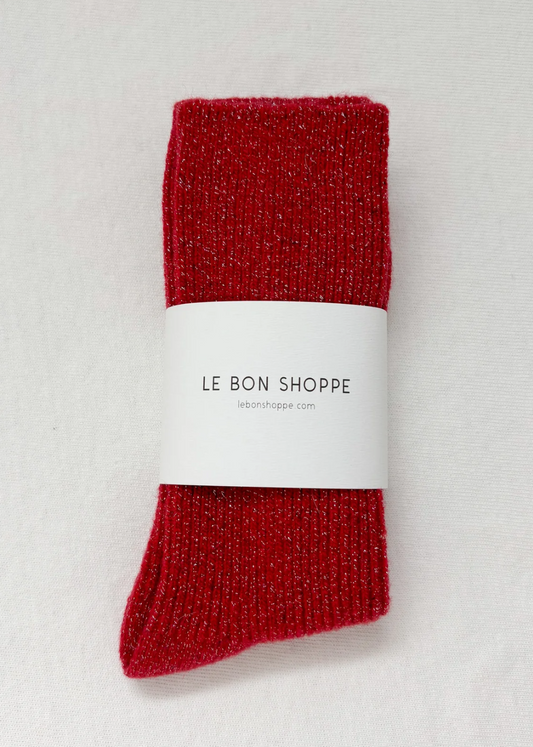 Le Bon Winter Sparkle Socks - "Poinsetta"
