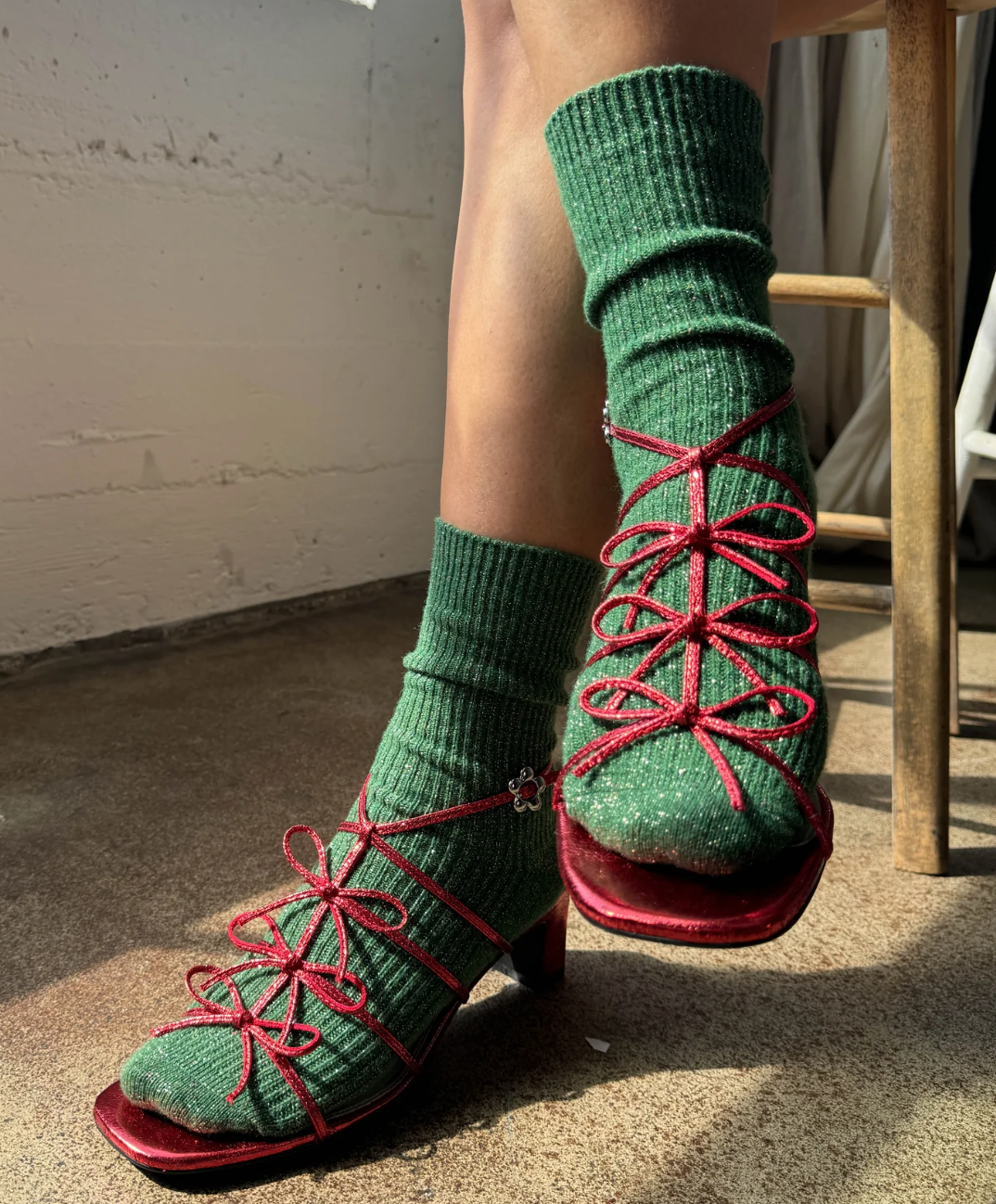 Le Bon Winter Sparkle Socks - "Evergreen"