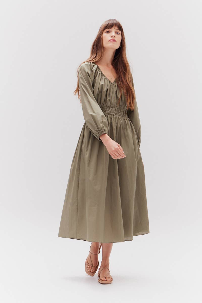 SUMMER COTTON MIDI DRESS: OLIVE SMALL