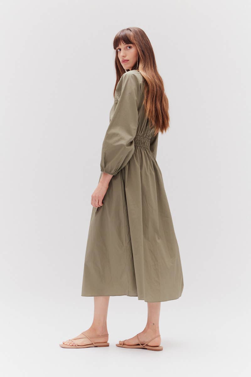 SUMMER COTTON MIDI DRESS: OLIVE SMALL