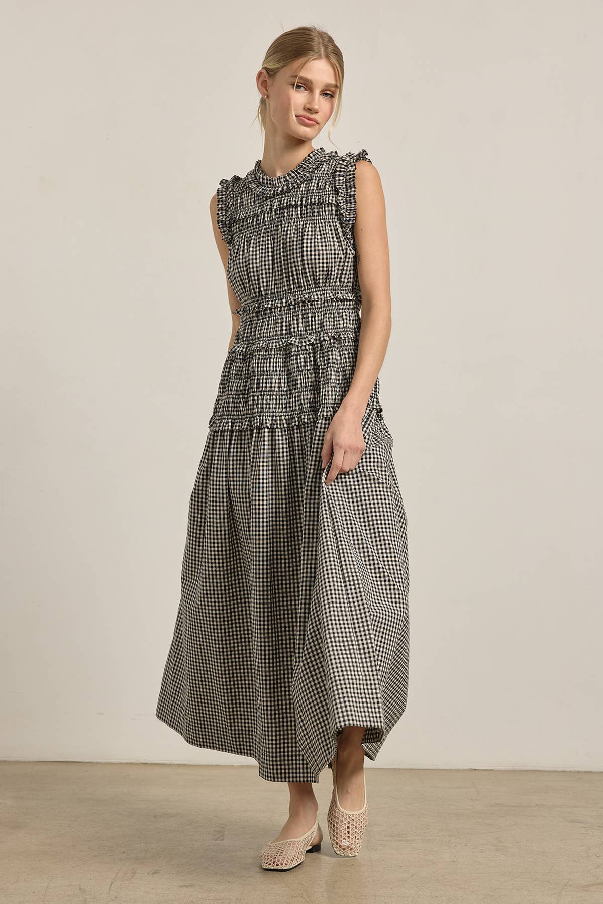 Smocked Gingham Maxi Dress