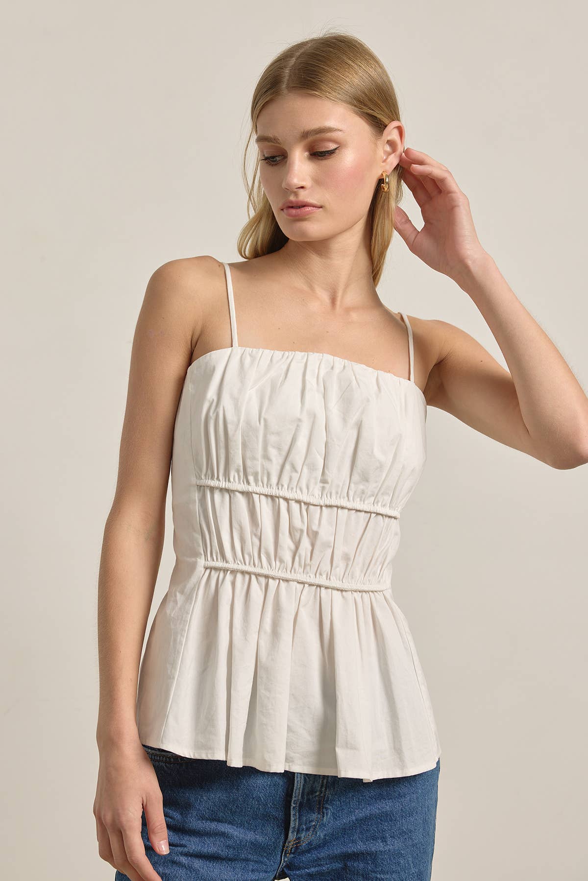 Ruched Peplum Cami Top - WHITE