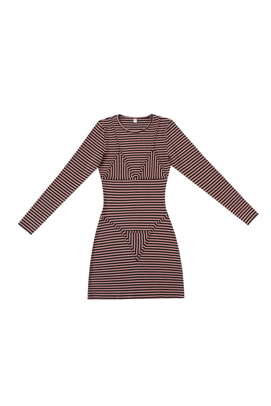 Fashion Brand Company Long Sleeve Bikini Bod Midi Dress Pink Stripe