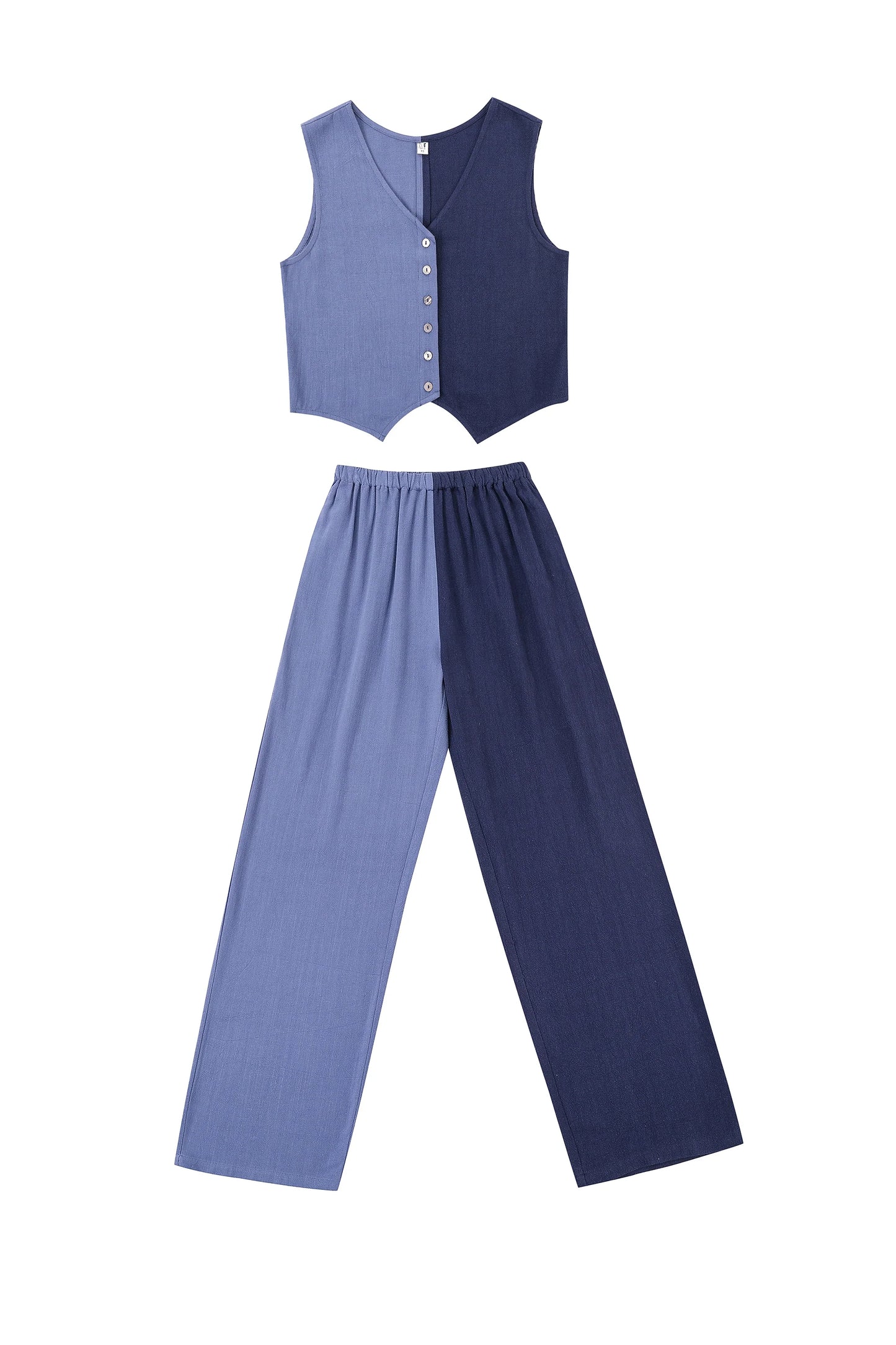 Fashion Branc Company Vest & Pants Soft Linen Lazy Pants Set Blue/Navy