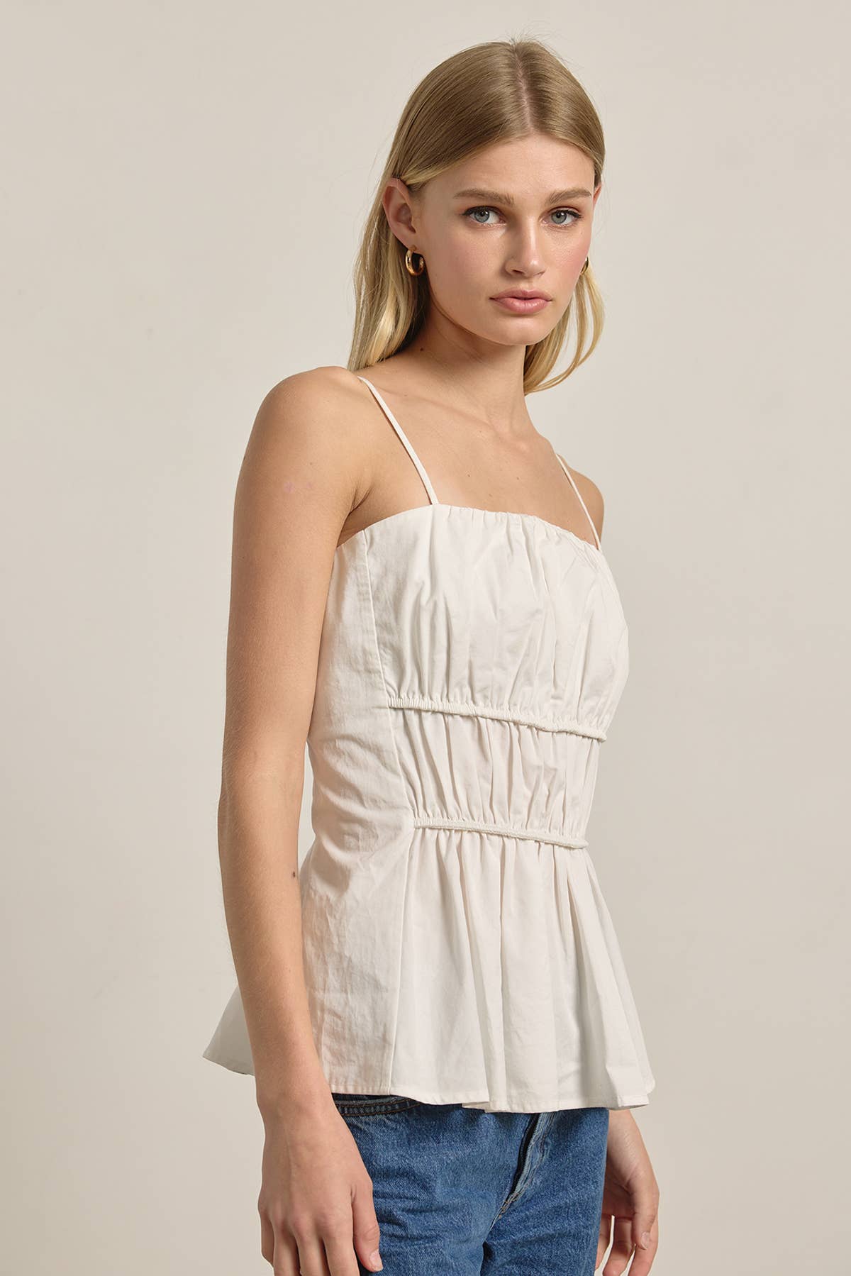 Ruched Peplum Cami Top - WHITE