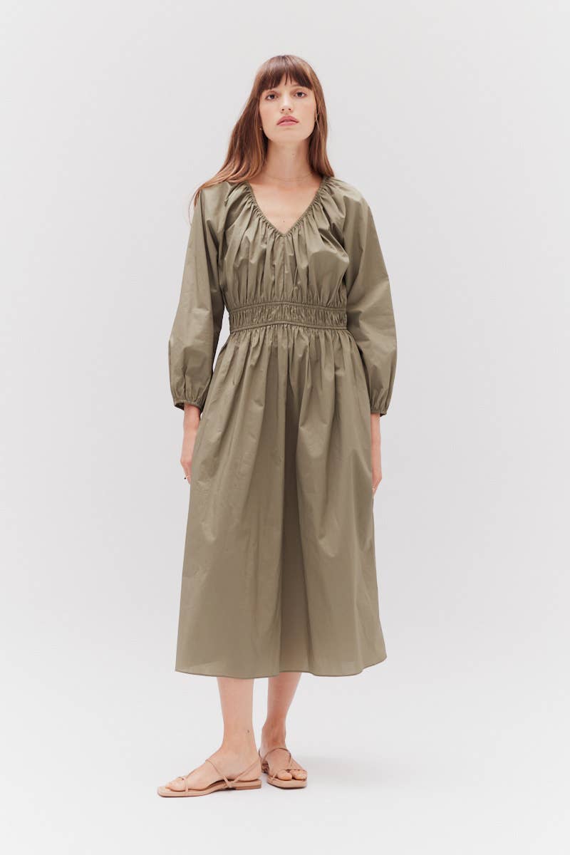 SUMMER COTTON MIDI DRESS: OLIVE SMALL