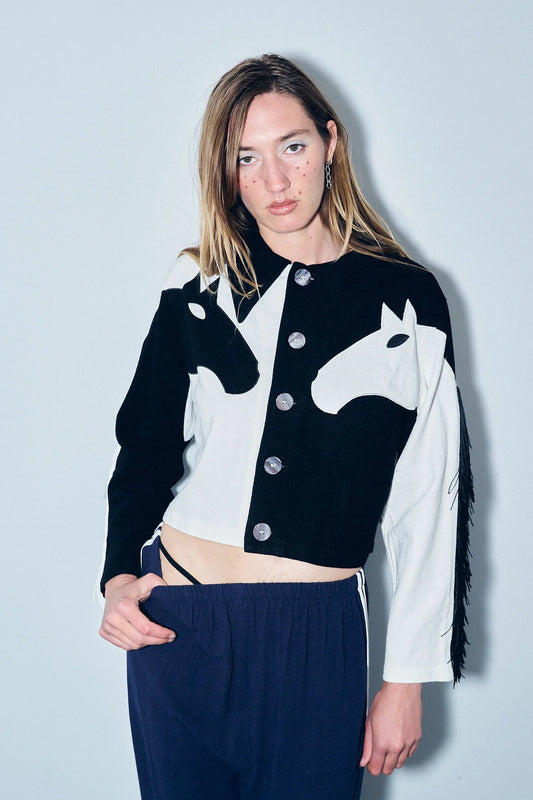 Fashion Brand Company Dueling Horses Jacket Black/White