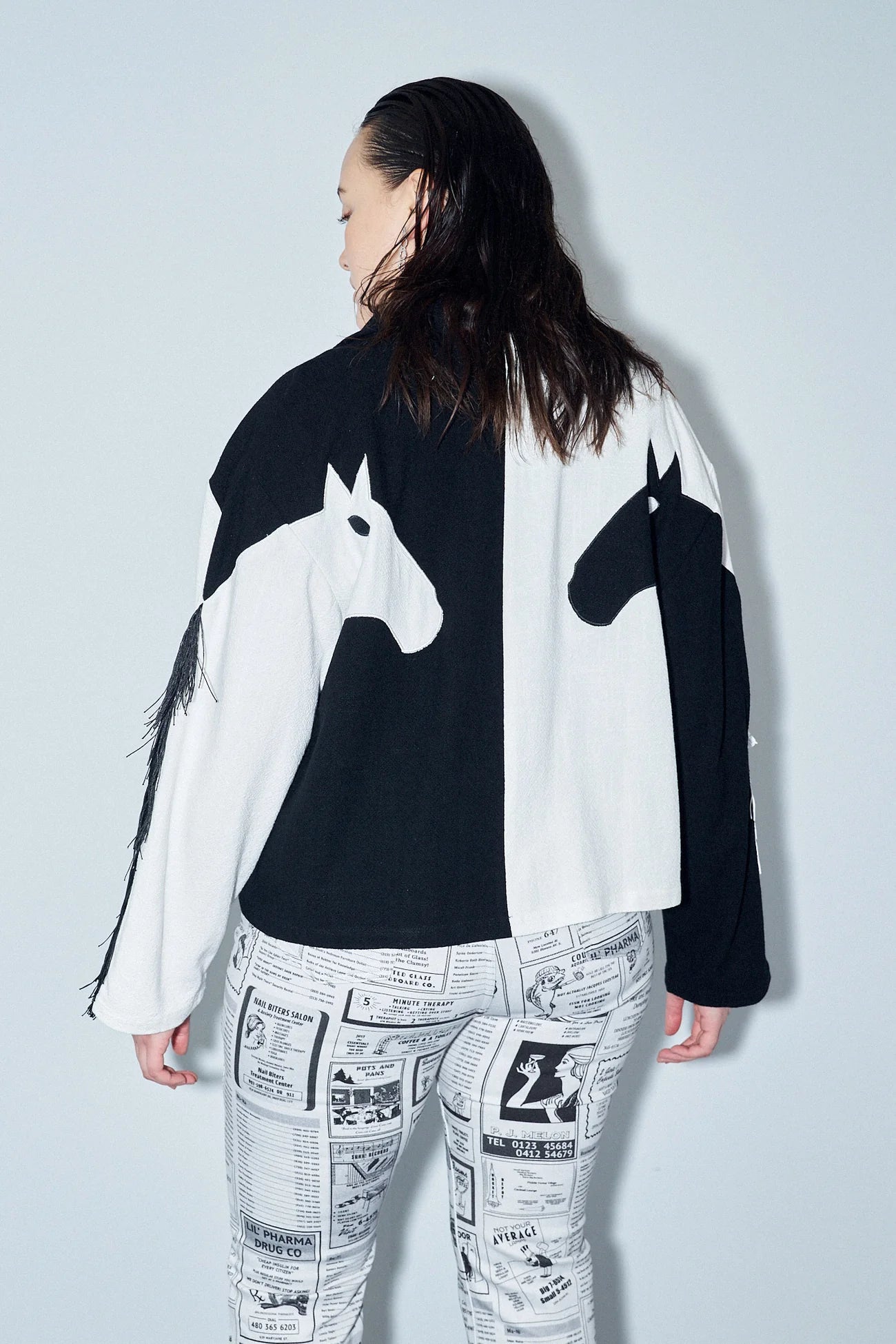 Fashion Brand Company Dueling Horses Jacket Black/White