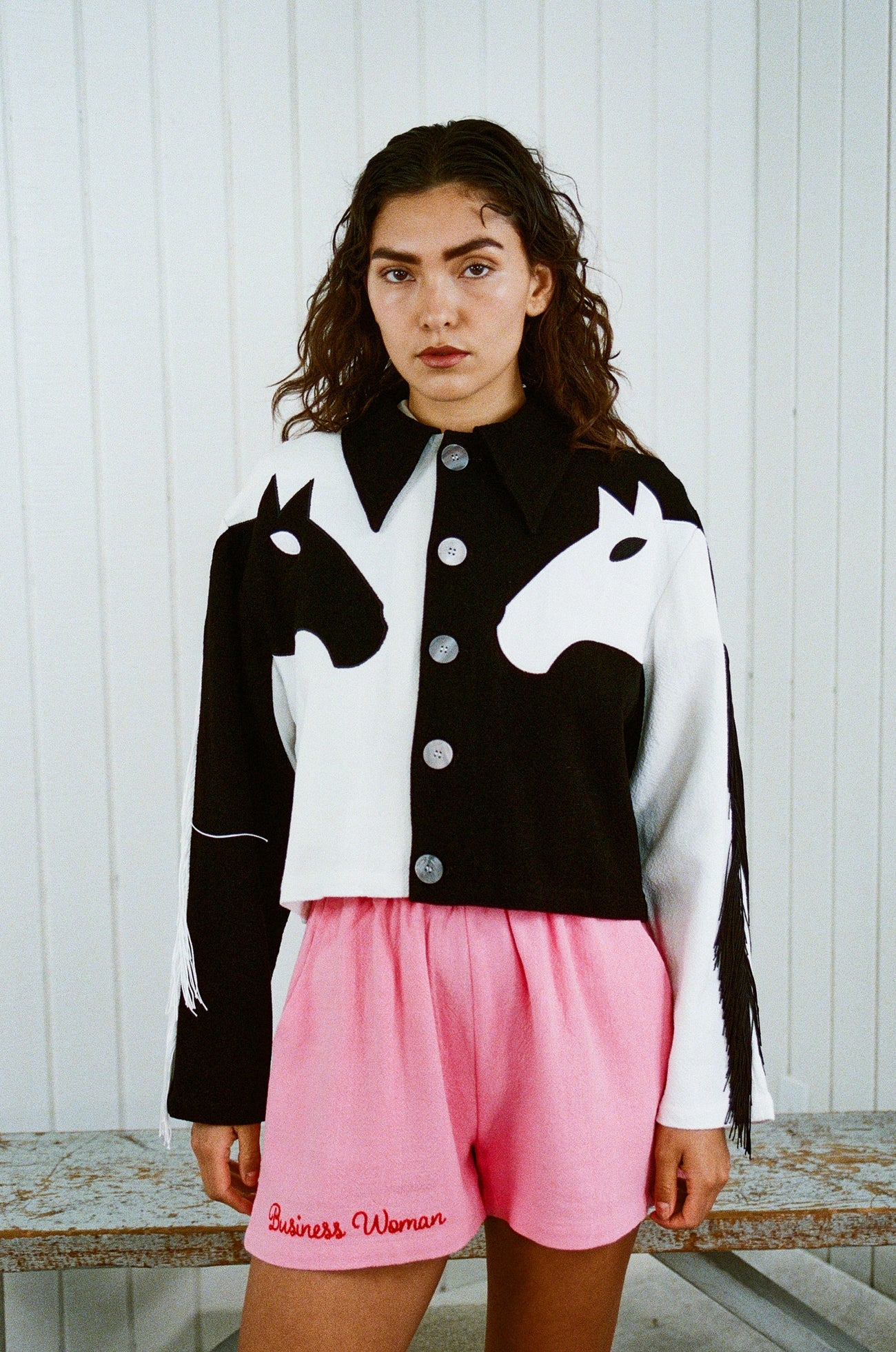 Fashion Brand Company Dueling Horses Jacket Black/White