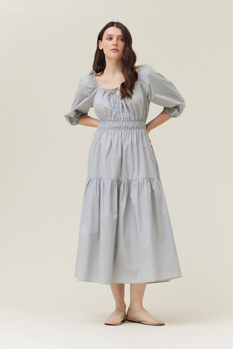 SOLID COTTON MIDI DRESS: DUSTY BLUE  MEDIUM