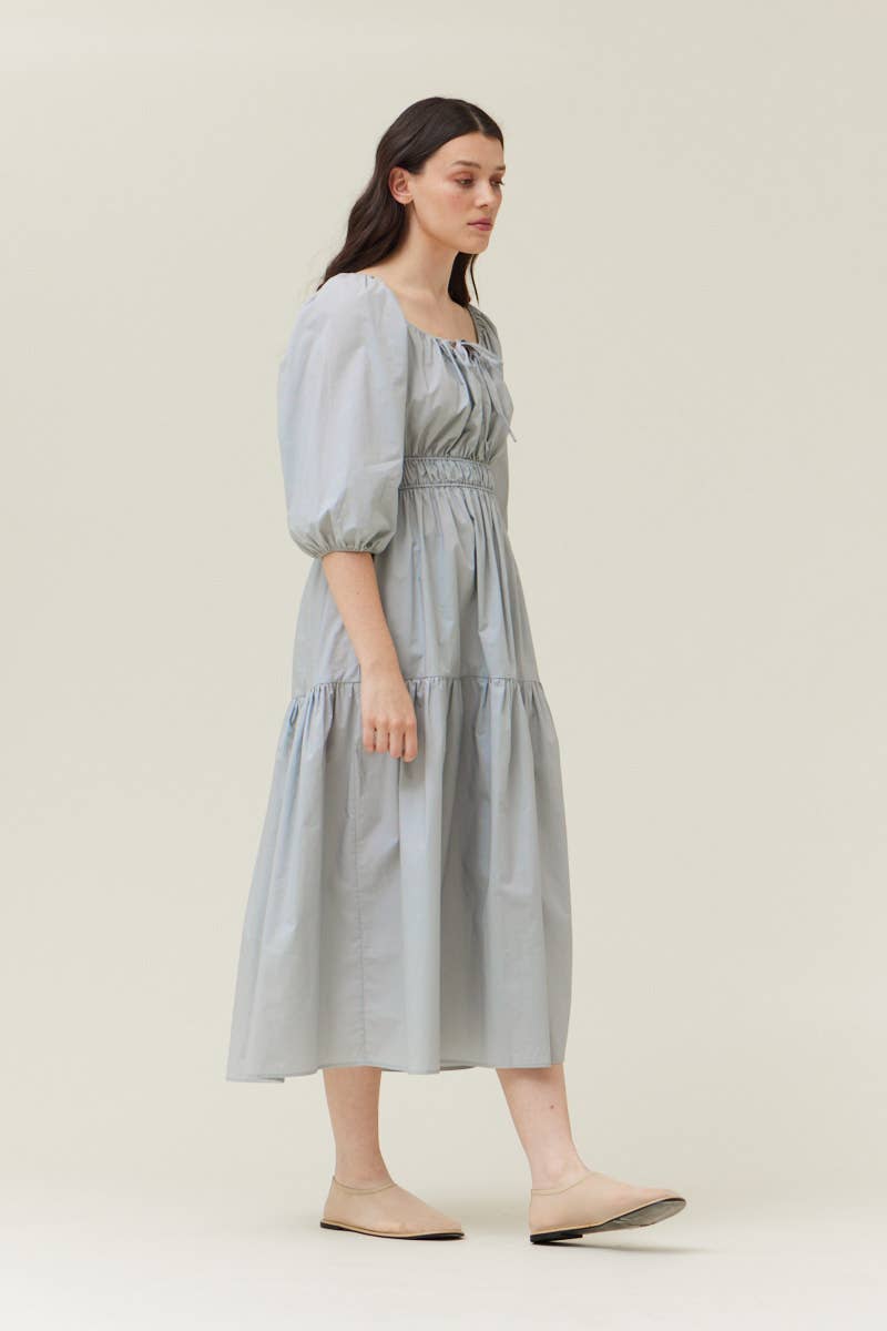 SOLID COTTON MIDI DRESS: DUSTY BLUE  MEDIUM