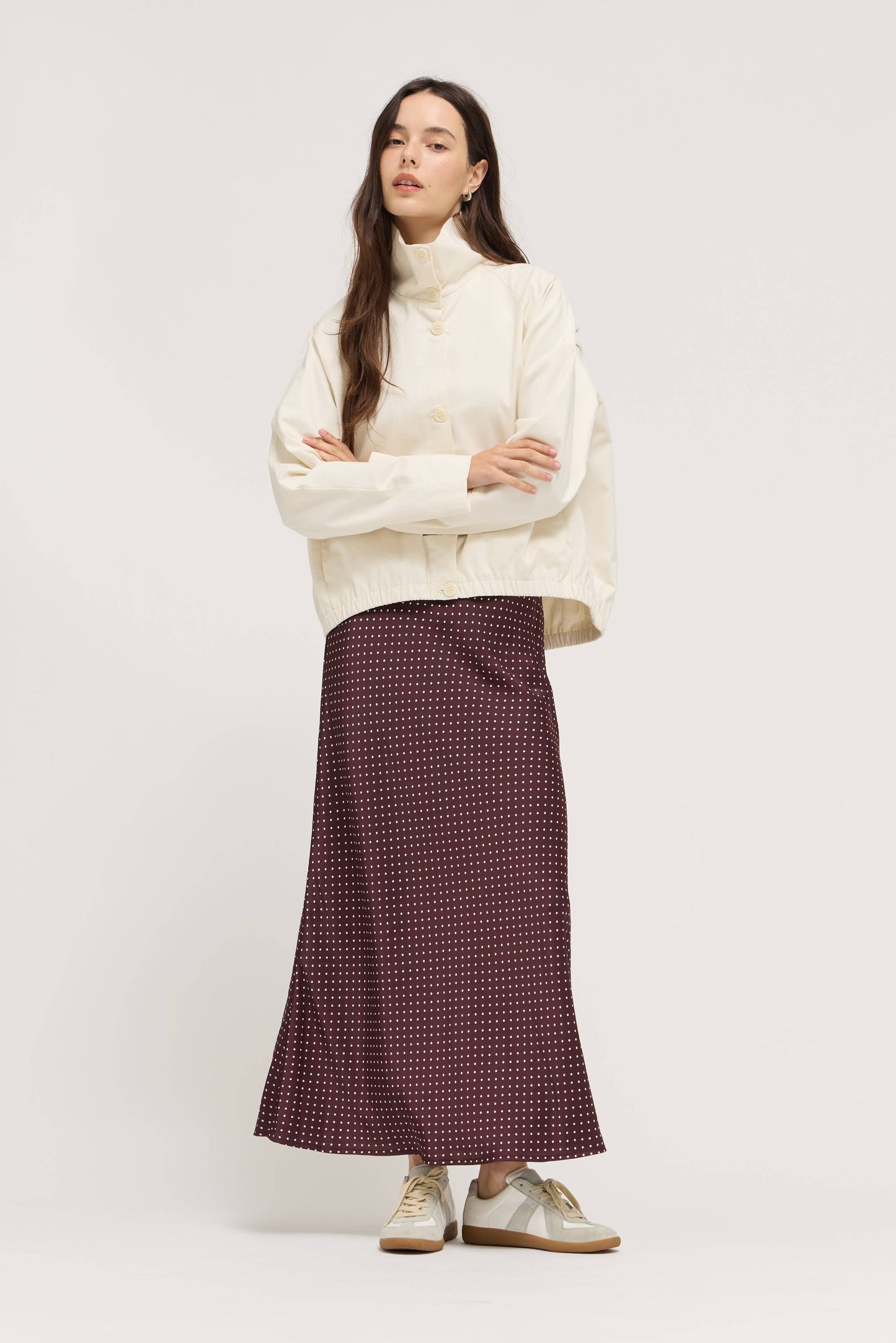 SATIN MERMAID FIT SKIRT: CHOCO IVORY M