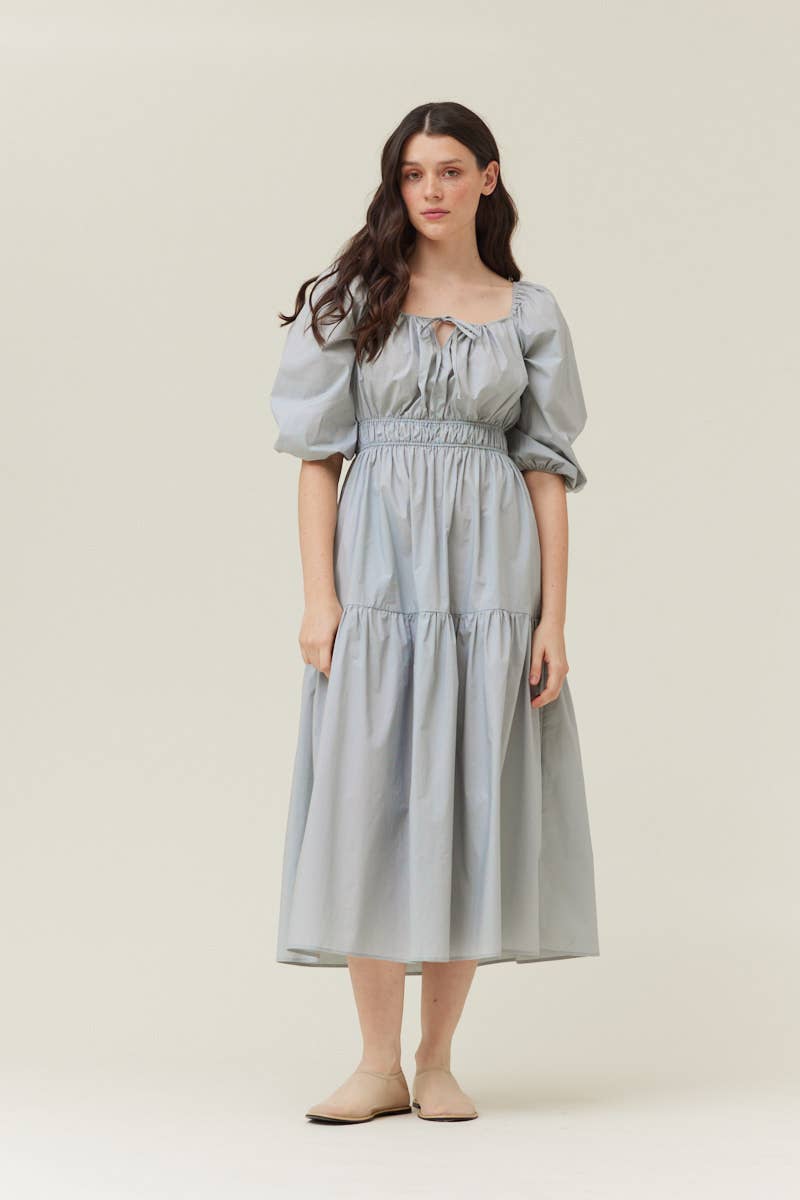 SOLID COTTON MIDI DRESS: DUSTY BLUE  MEDIUM