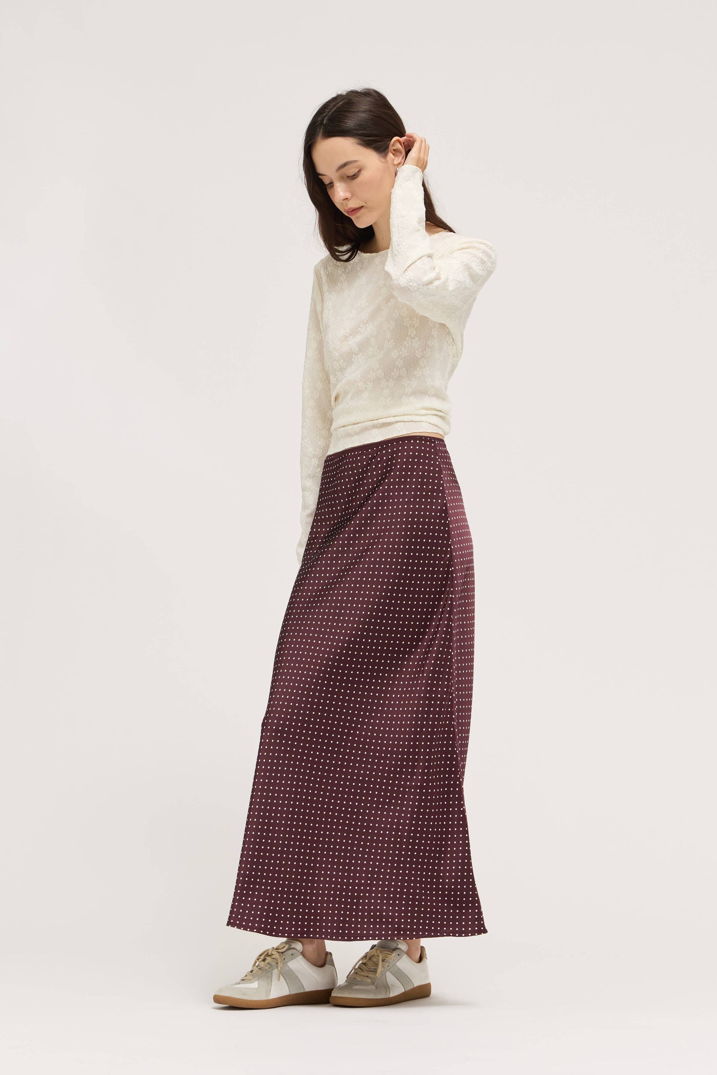 SATIN MERMAID FIT SKIRT: CHOCO IVORY M