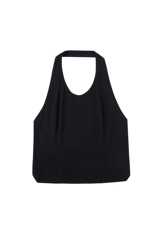 Fashion Brand Company Soft Linen Backless Halter Top Black