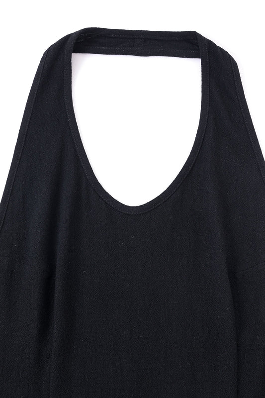 Fashion Brand Company Soft Linen Backless Halter Top Black