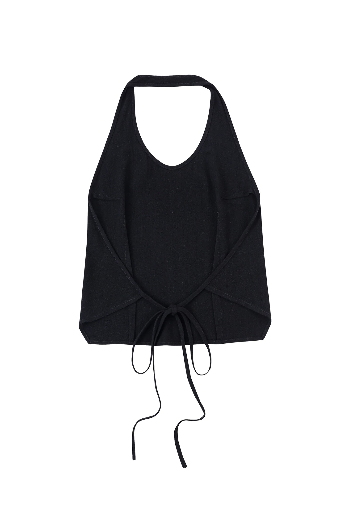 Fashion Brand Company Soft Linen Backless Halter Top Black