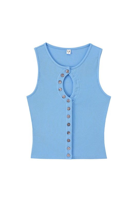 Fashion Brand Company Unbuttoned Tencel Rib Tank Top Baby Blue
