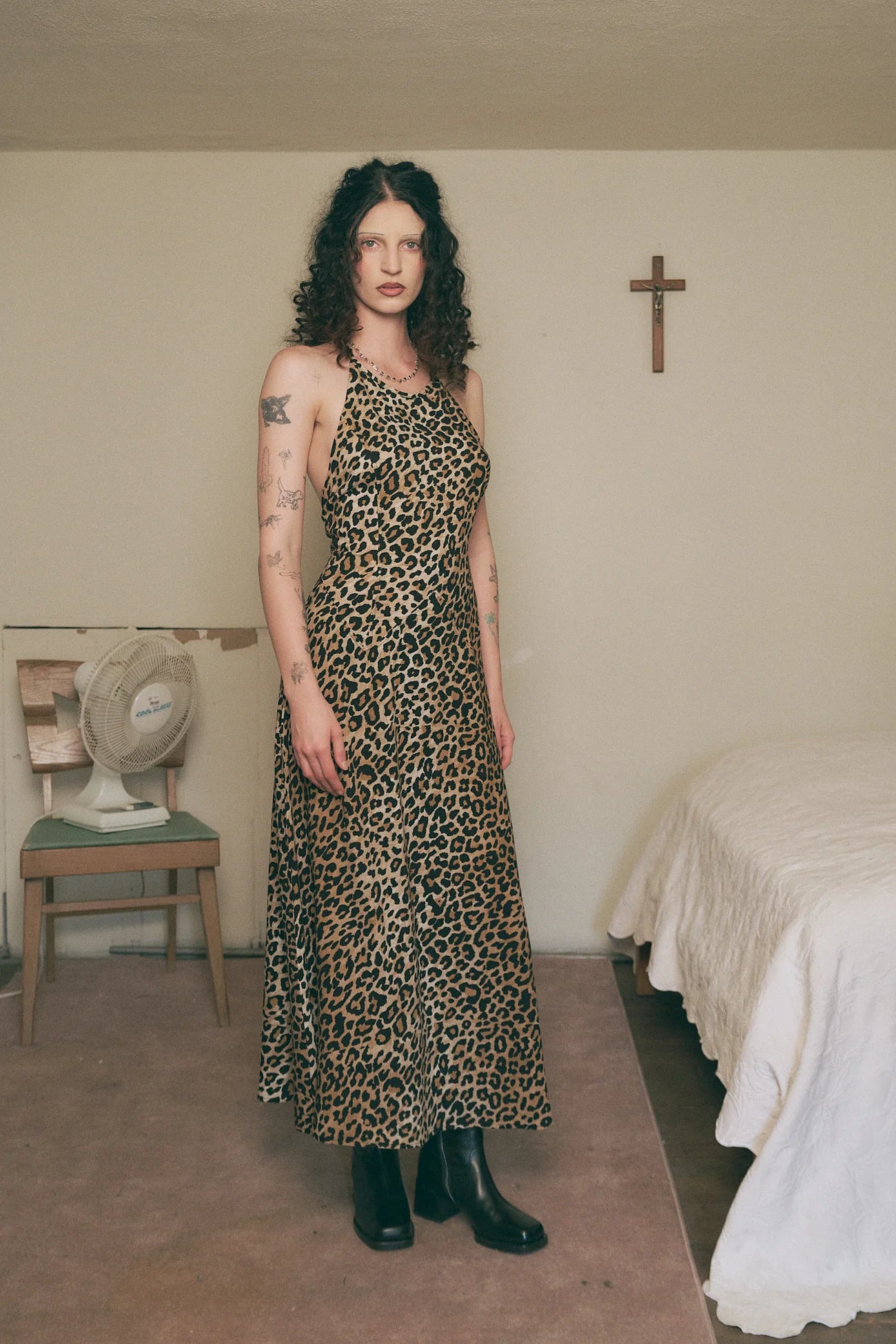 Fashion Brand Company Leopard Halter Soft Linen Resort Maxi Dress