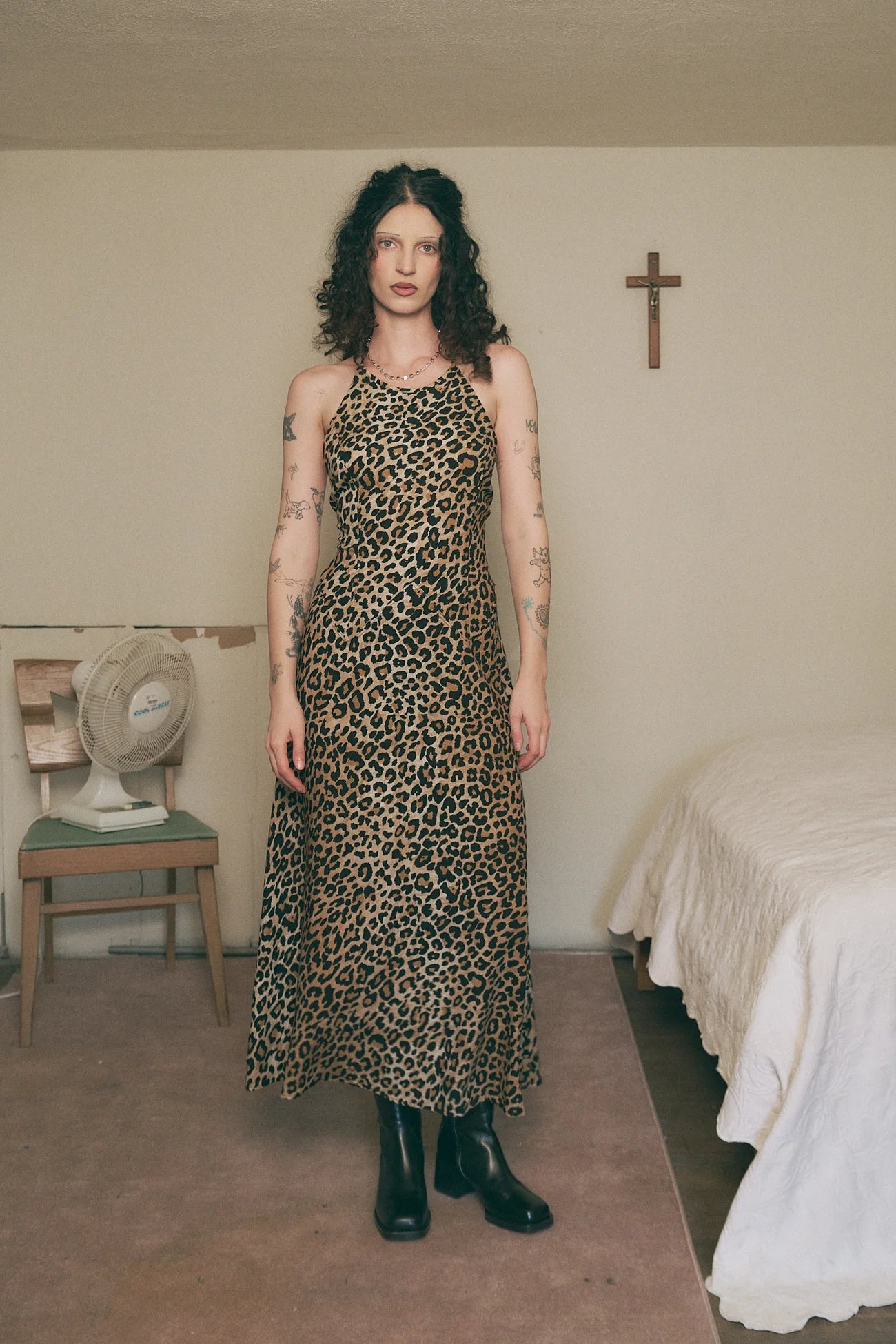 Fashion Brand Company Leopard Halter Soft Linen Resort Maxi Dress