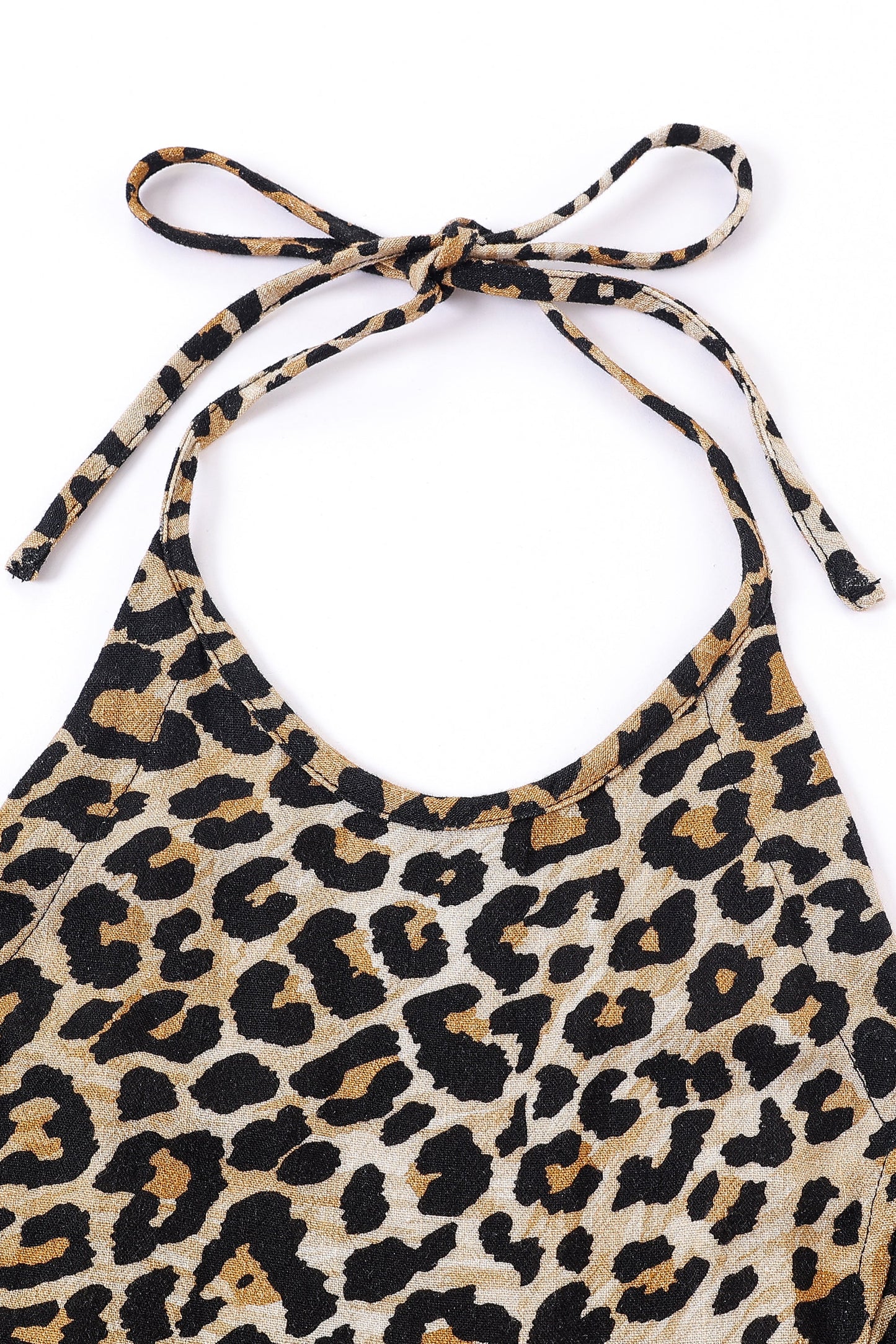 Fashion Brand Company Leopard Halter Soft Linen Resort Maxi Dress