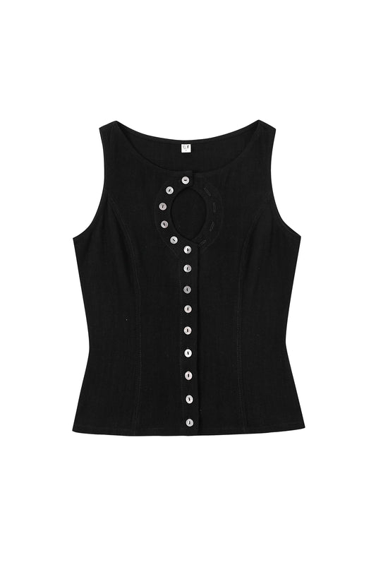 Fashion Brand Company Unbuttoned Soft Linen Tank Black