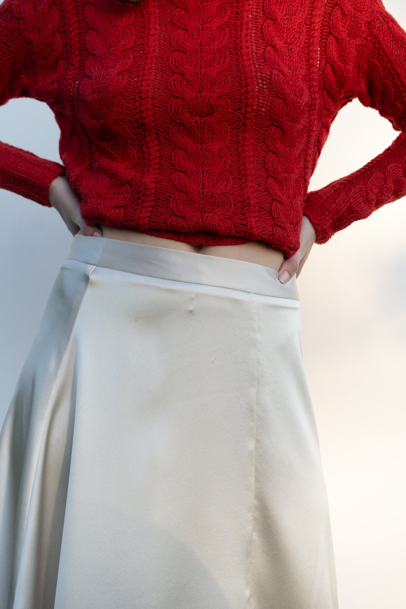 Eudora Cable Sweater in Serrano Red Cotton