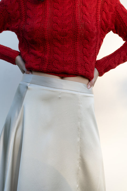 Eudora Cable Sweater in Serrano Red Cotton
