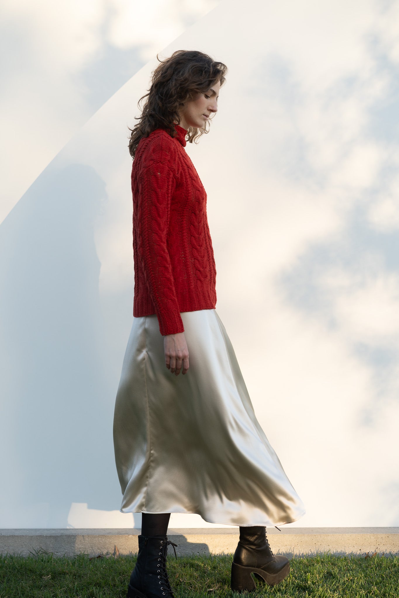 Helen Skirt in Cream Silk Charmeuse