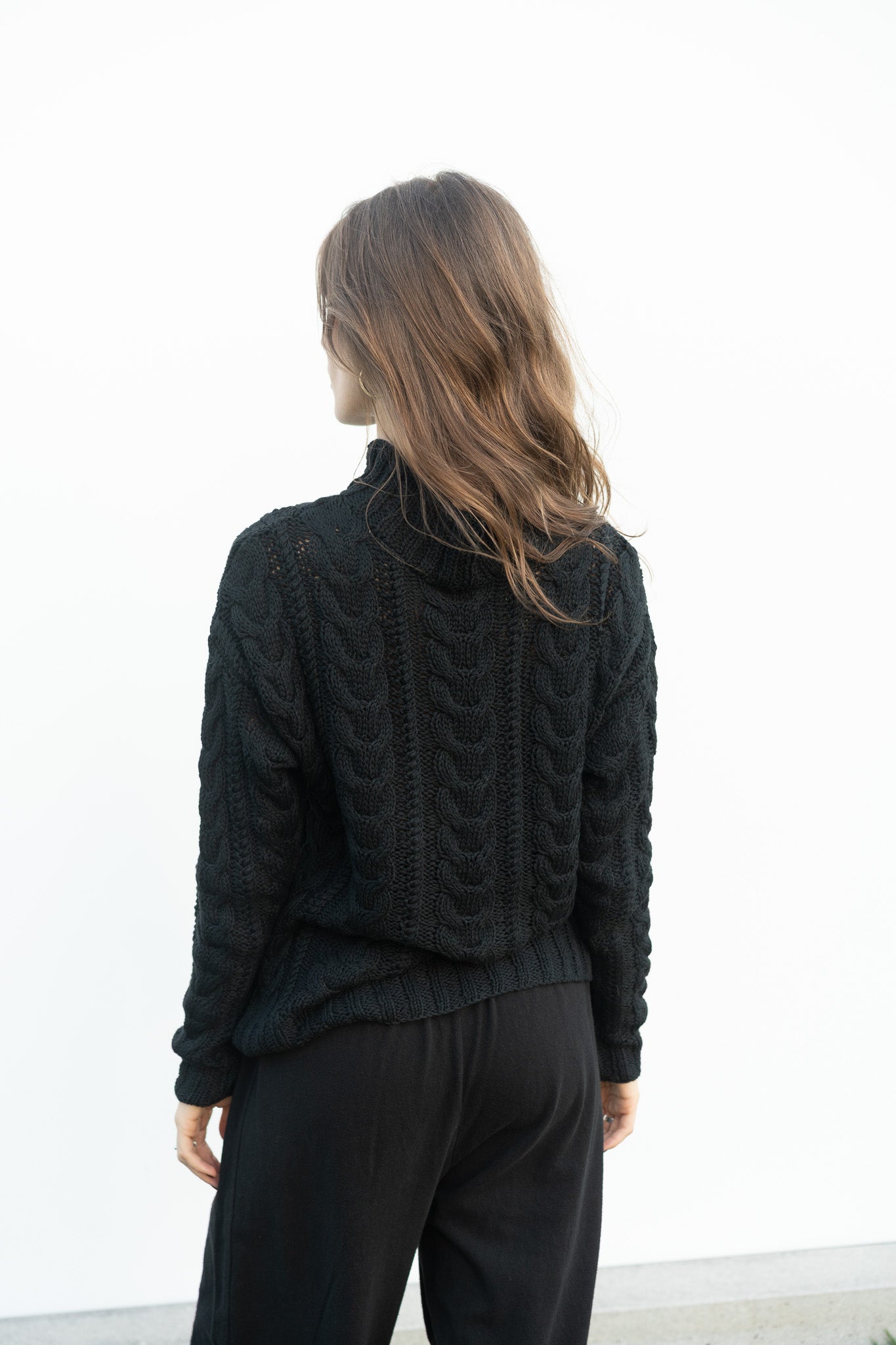Eudora Cable Sweater in Black Cotton