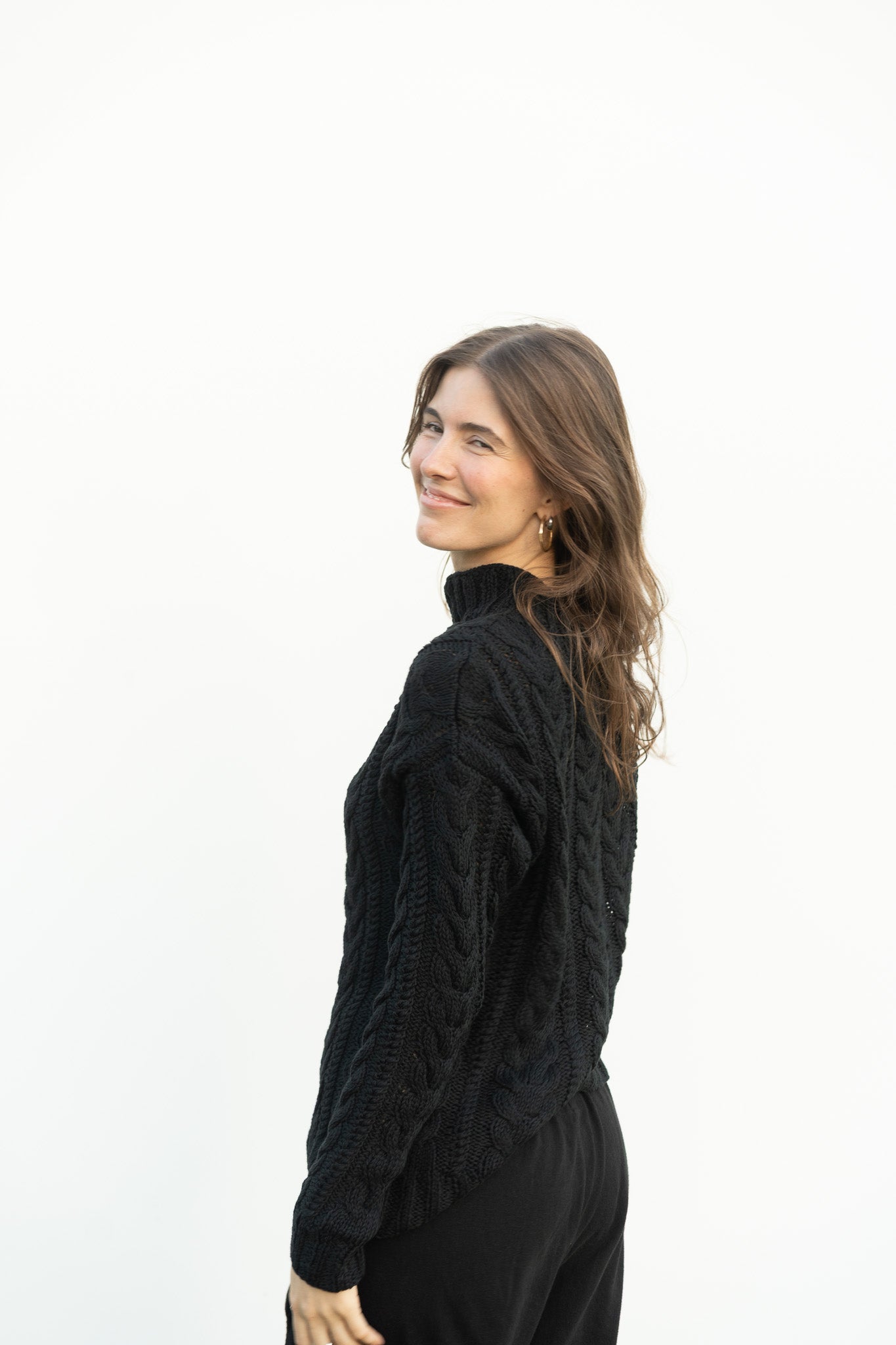Eudora Cable Sweater in Black Cotton
