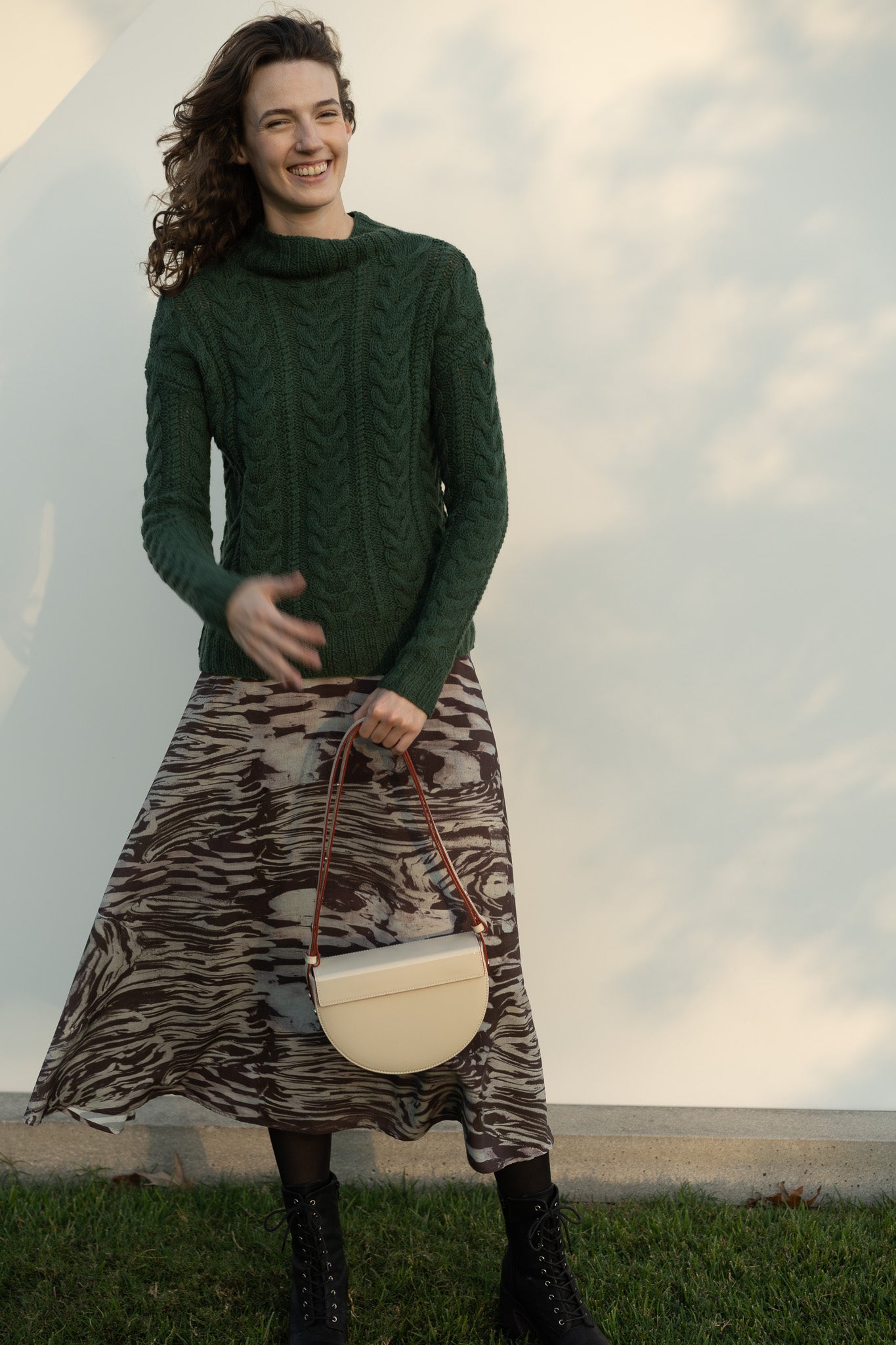 Eudora Cable Sweater in Emerald Green Cashmere