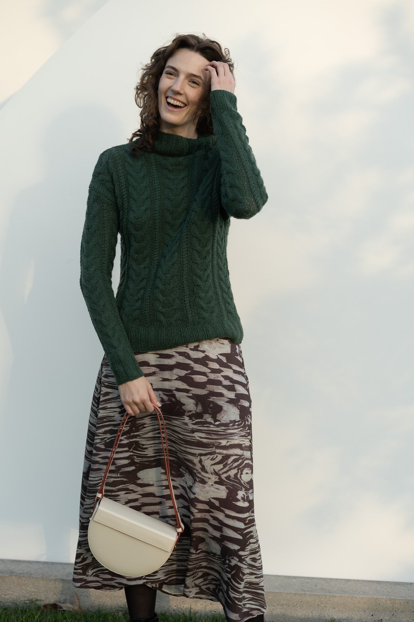 Eudora Cable Sweater in Emerald Green Cashmere