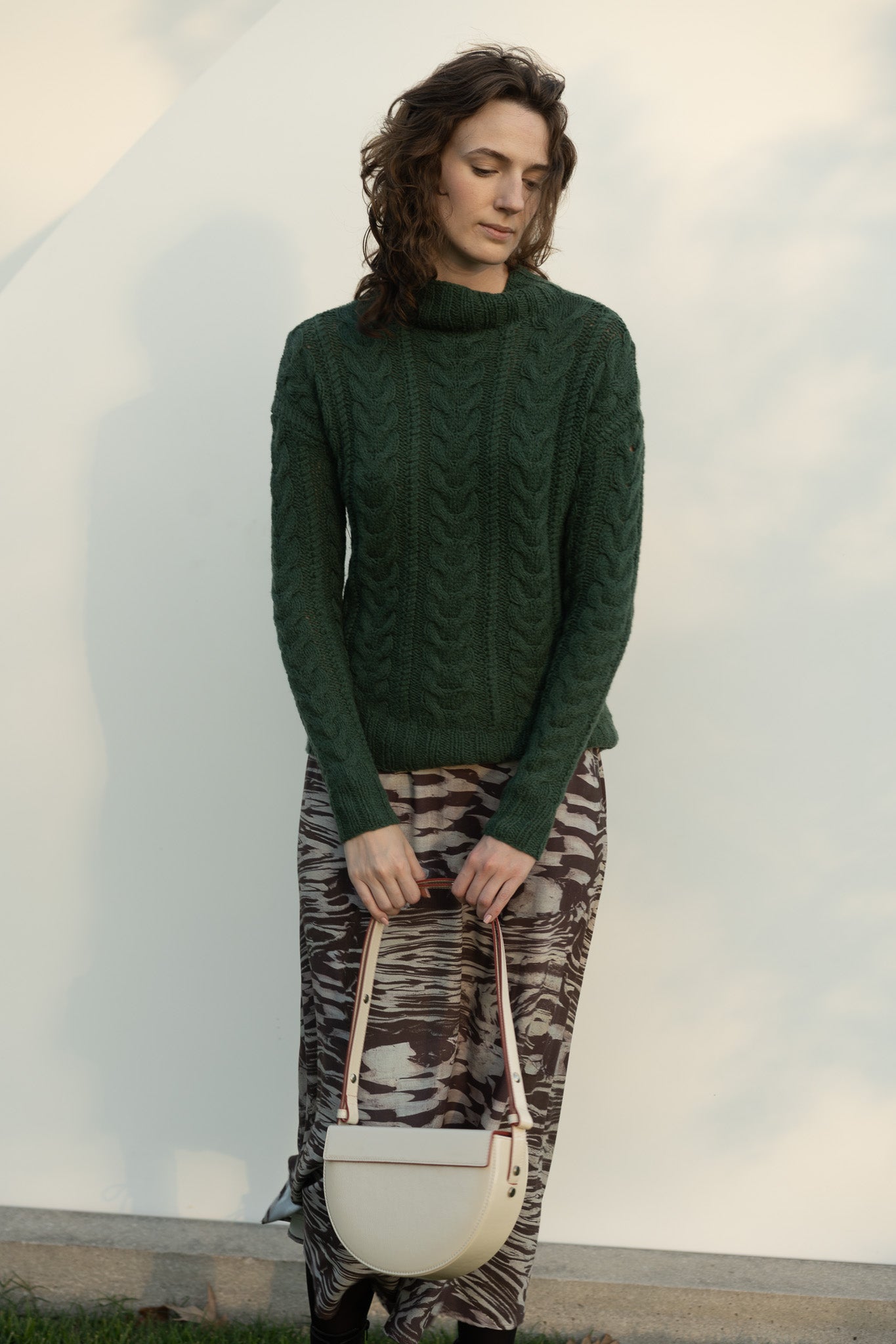 Eudora Cable Sweater in Emerald Green Cashmere