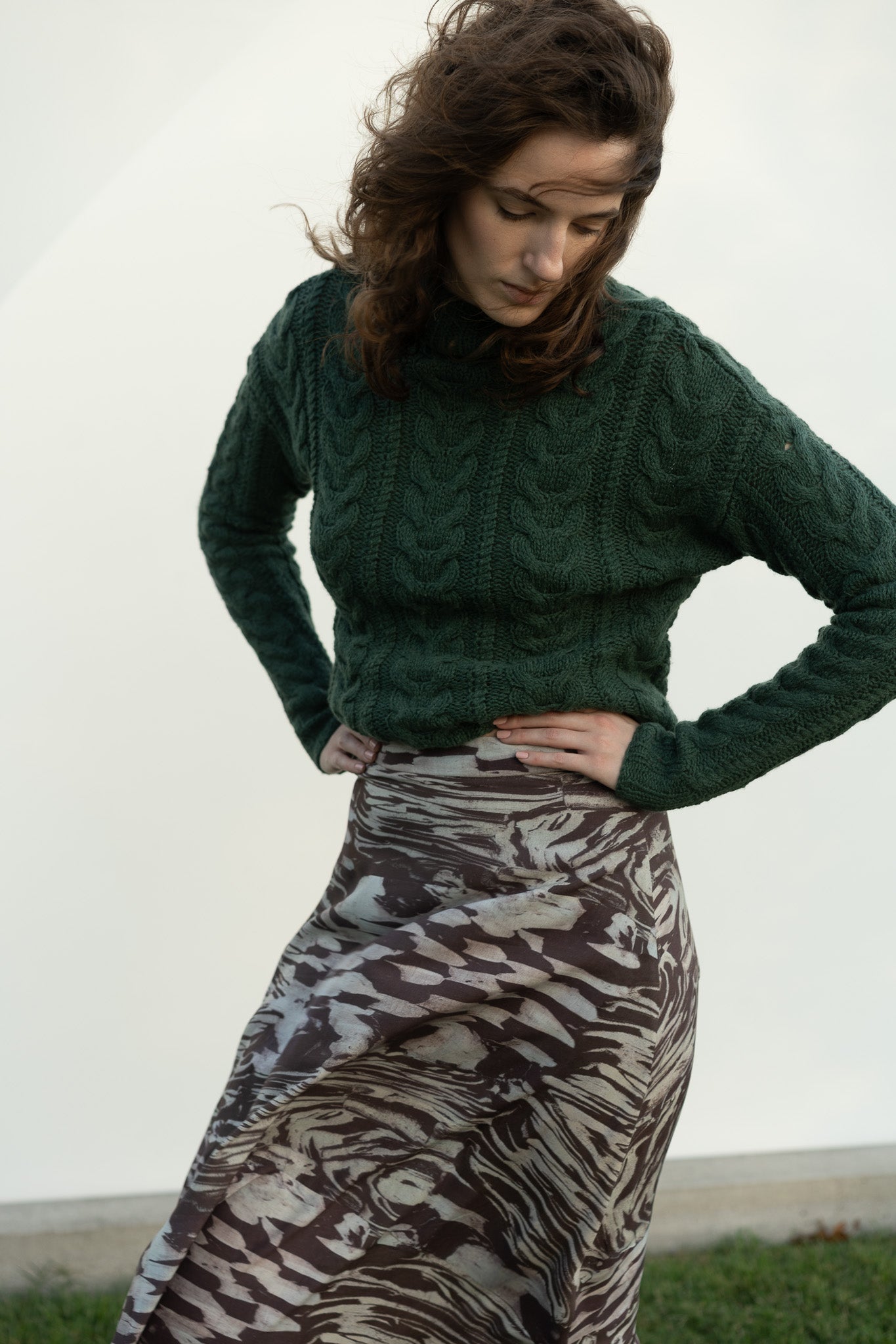 Eudora Cable Sweater in Emerald Green Cashmere