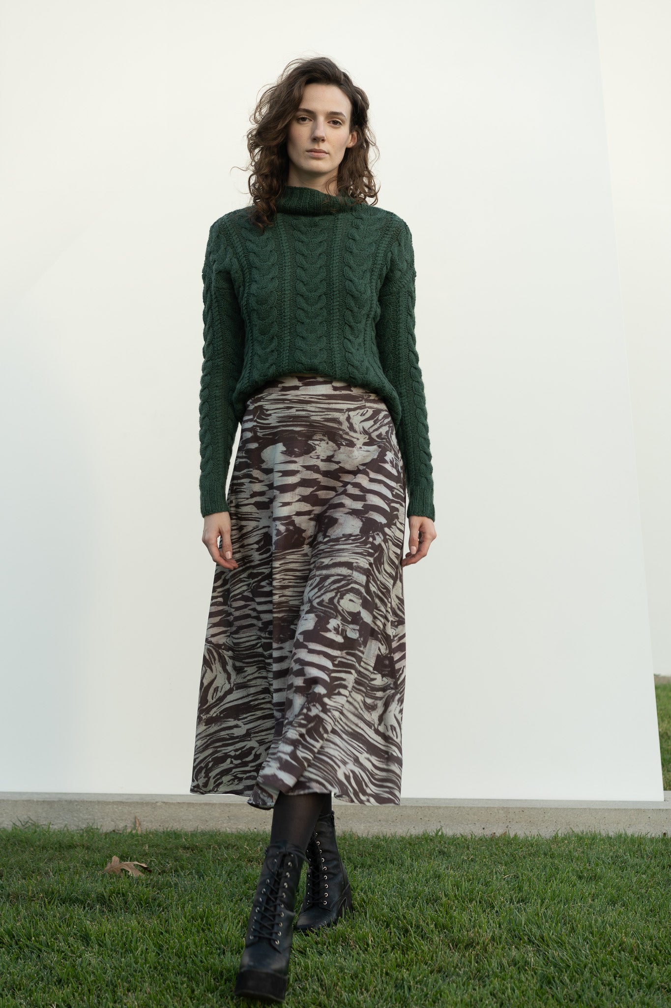 Eudora Cable Sweater in Emerald Green Cashmere