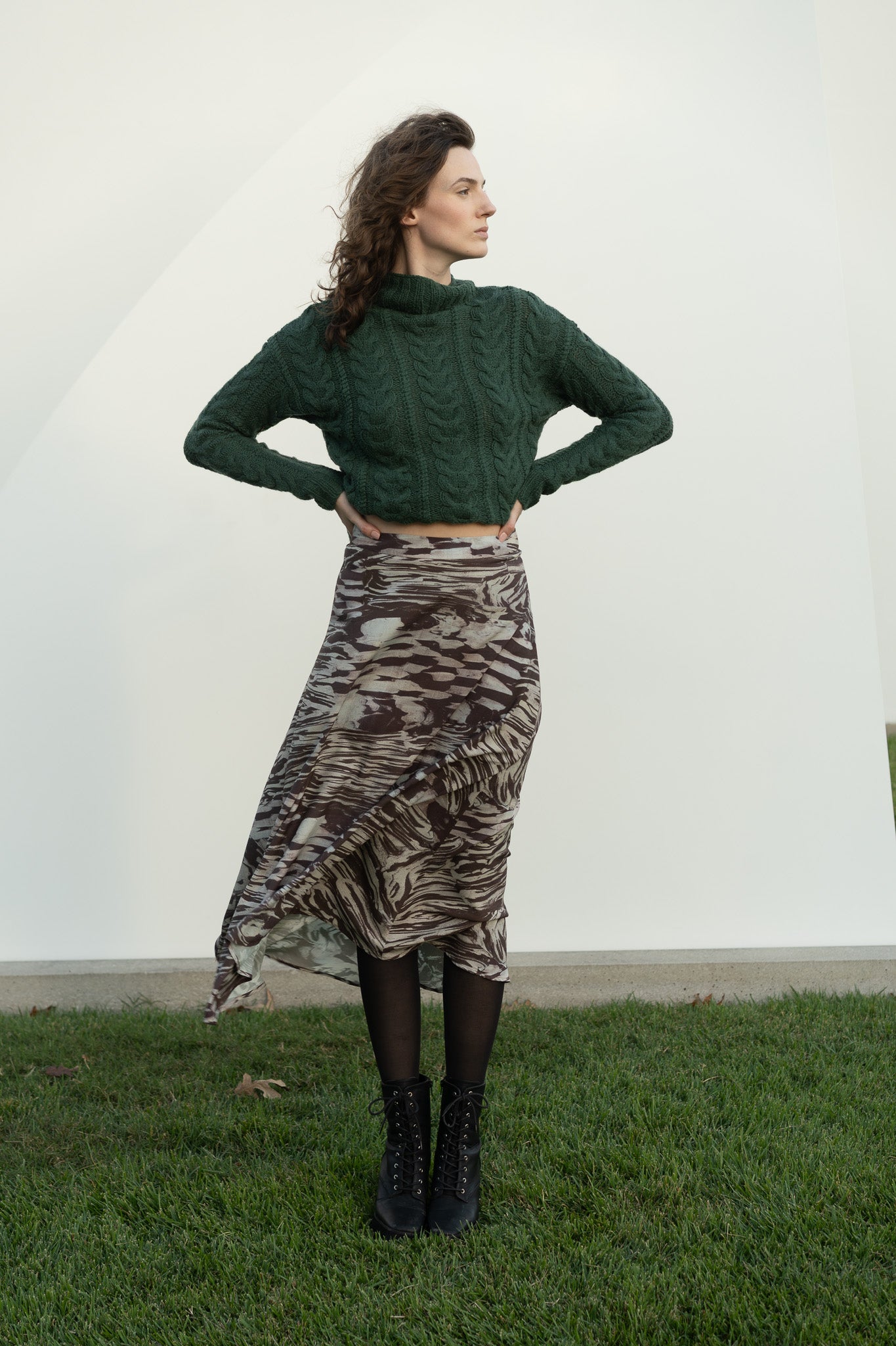 Eudora Cable Sweater in Emerald Green Cashmere