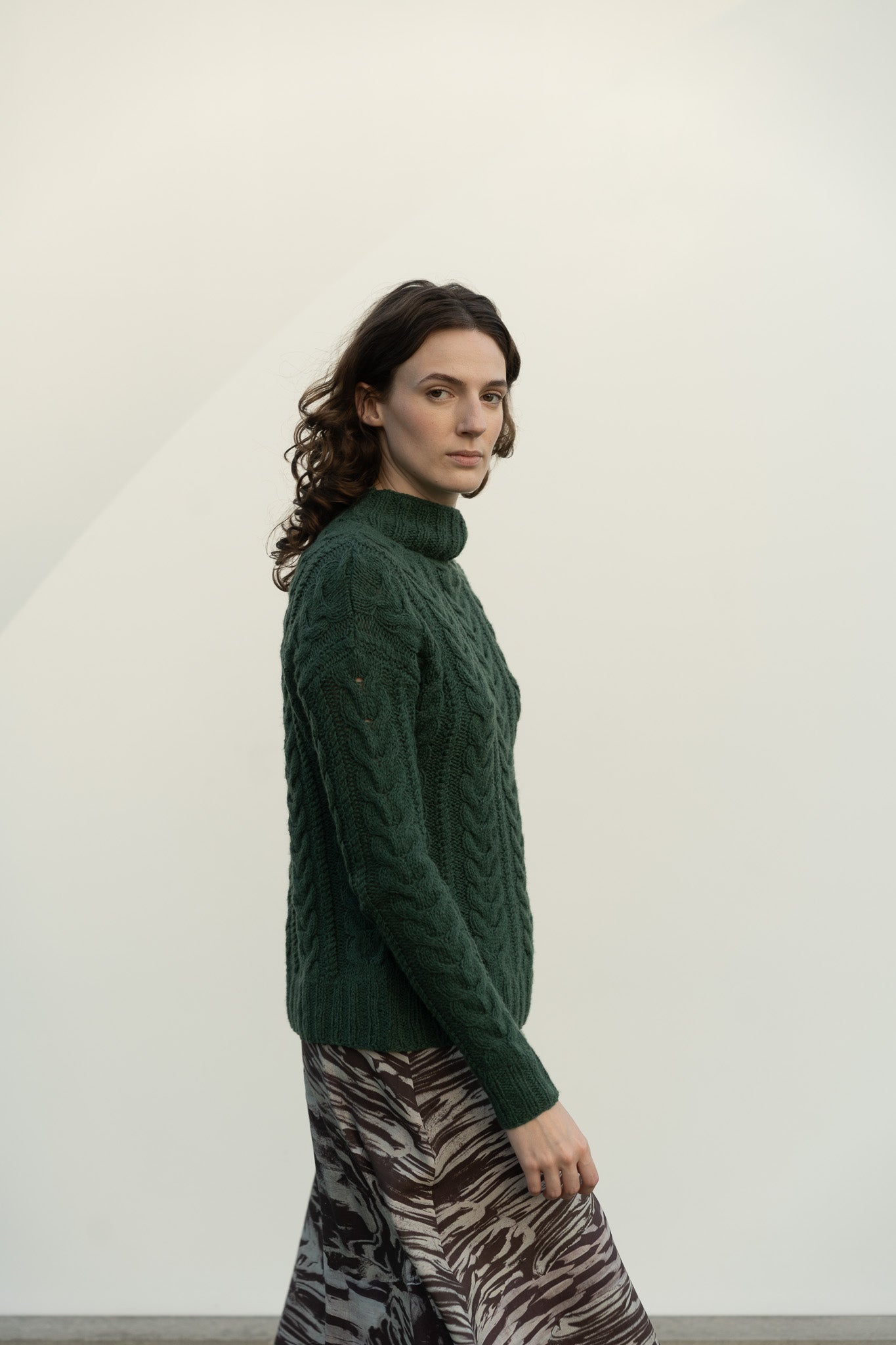 Eudora Cable Sweater in Emerald Green Cashmere