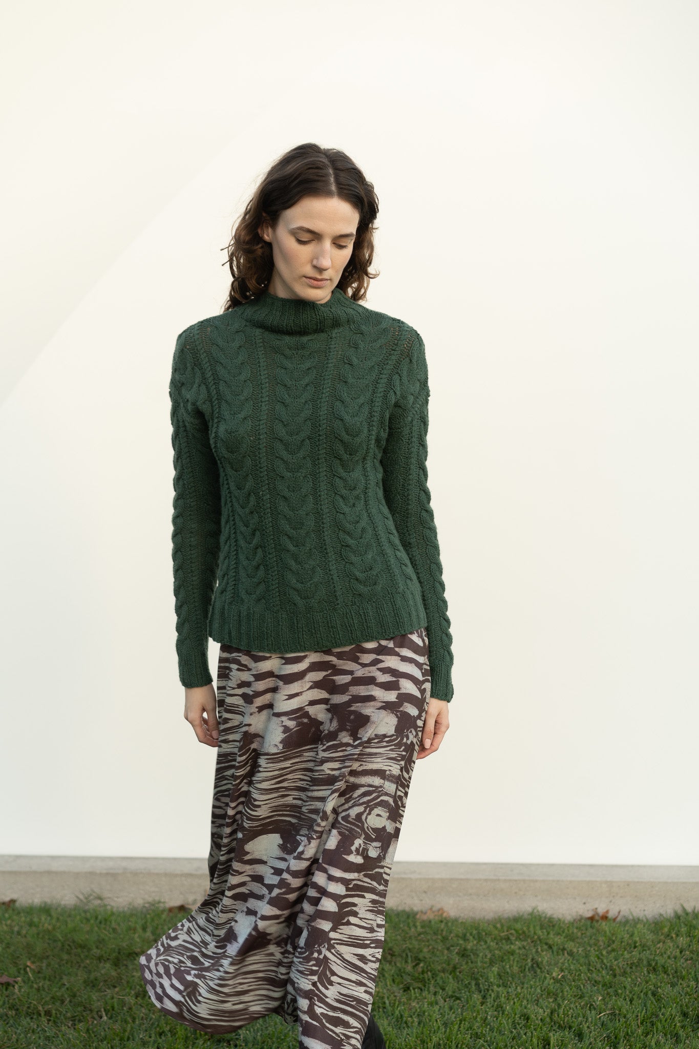 Eudora Cable Sweater in Emerald Green Cashmere