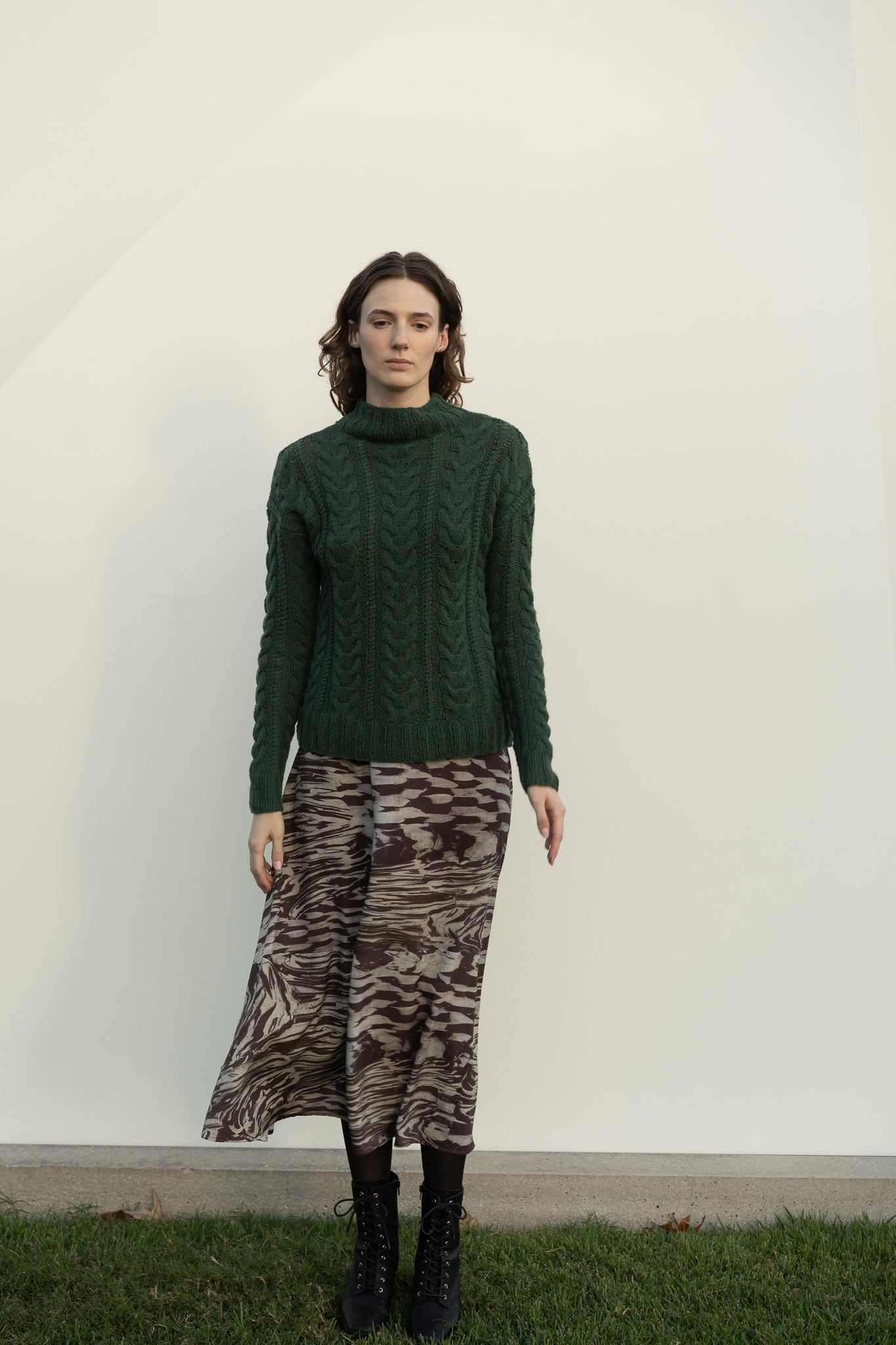 Eudora Cable Sweater in Emerald Green Cashmere