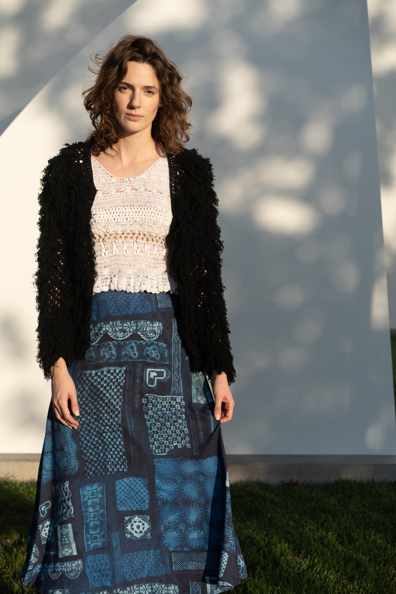 Helen Skirt in Blue Crochet Cyanotype Print