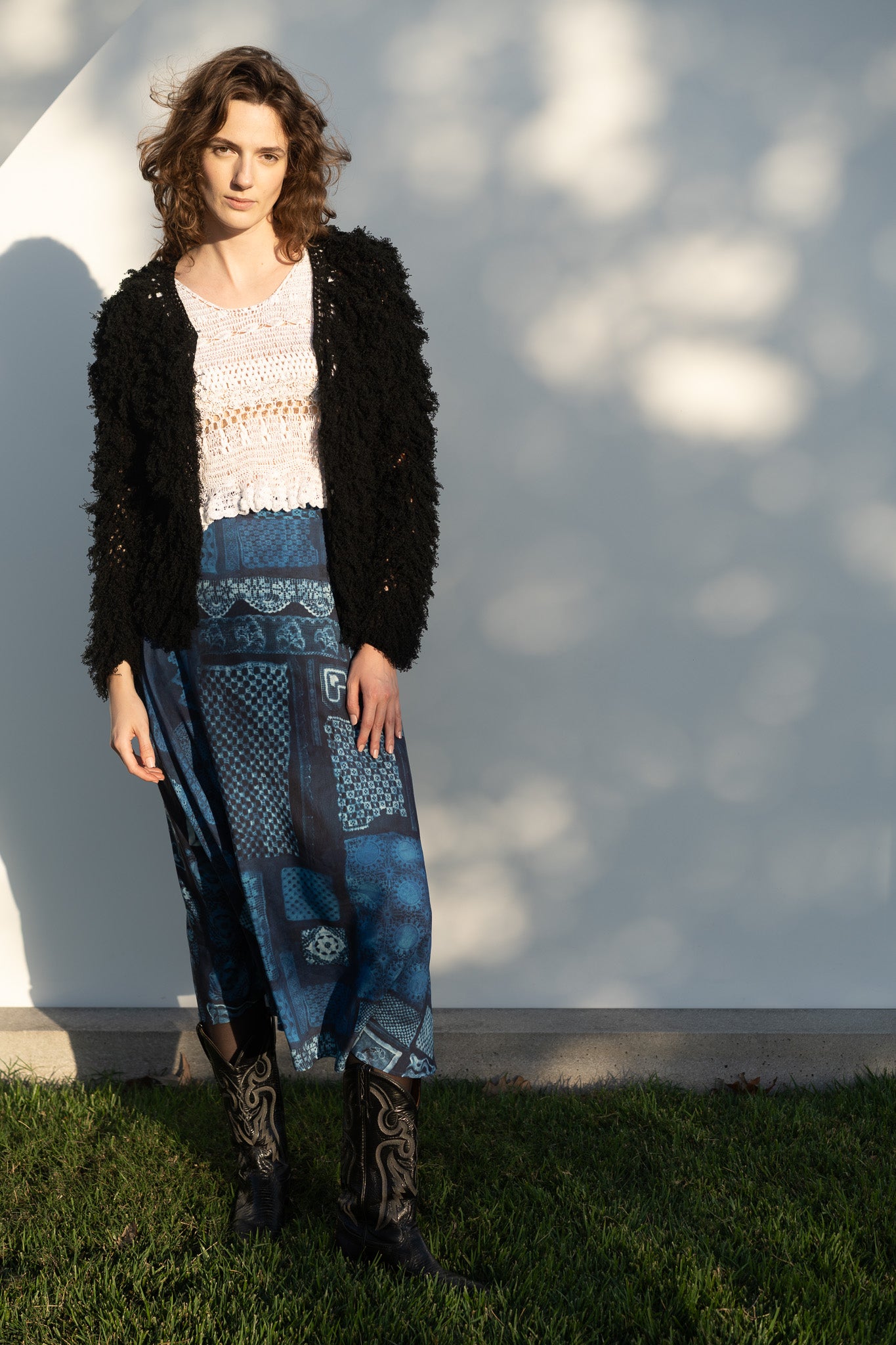 Helen Skirt in Blue Crochet Cyanotype Print