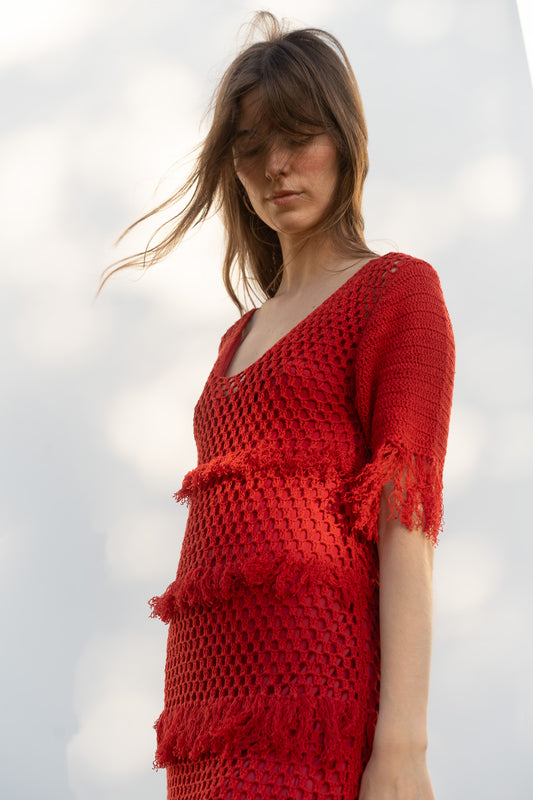 Zora Dress in Serrano Red Cotton