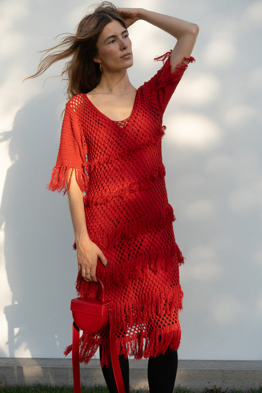Zora Dress in Serrano Red Cotton