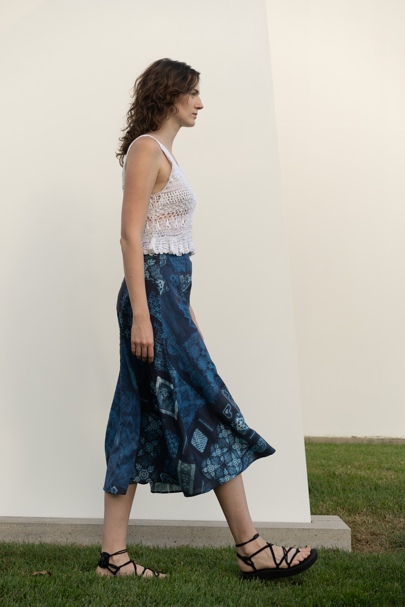 Helen Skirt in Blue Crochet Cyanotype Print