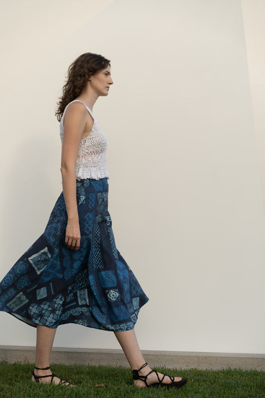Helen Skirt in Blue Crochet Cyanotype Print