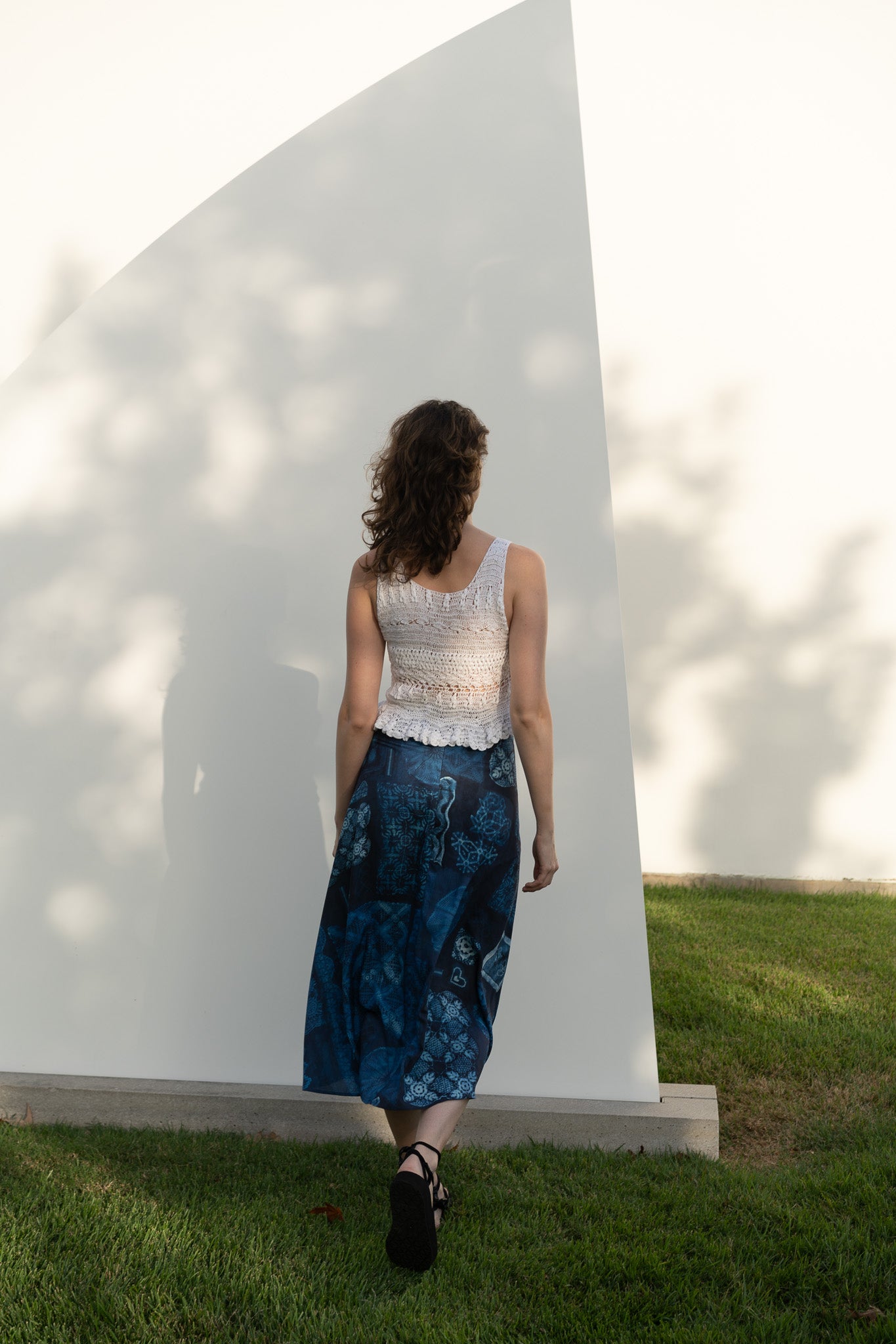 Helen Skirt in Blue Crochet Cyanotype Print
