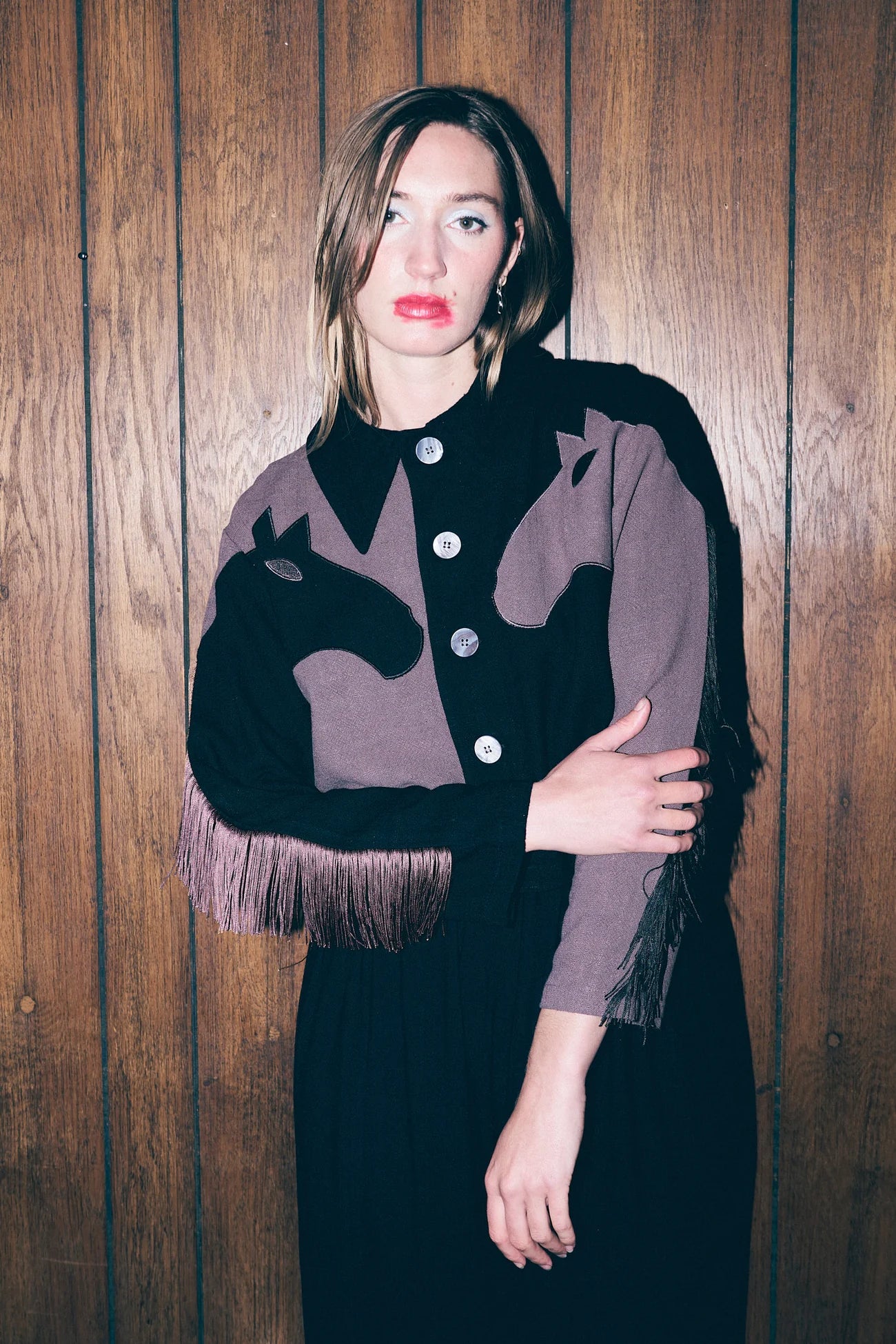 Fashion Brand Company Dueling Horses Fringe Jacket Brown/Black