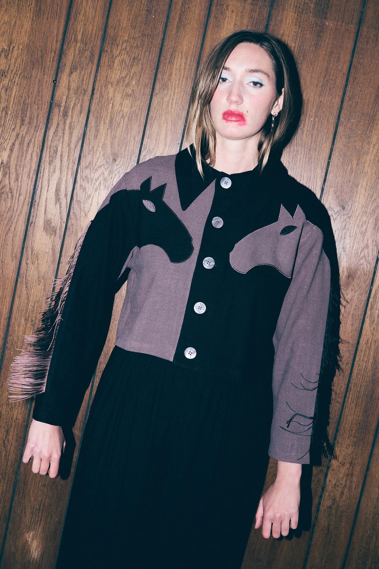Fashion Brand Company Dueling Horses Fringe Jacket Brown/Black