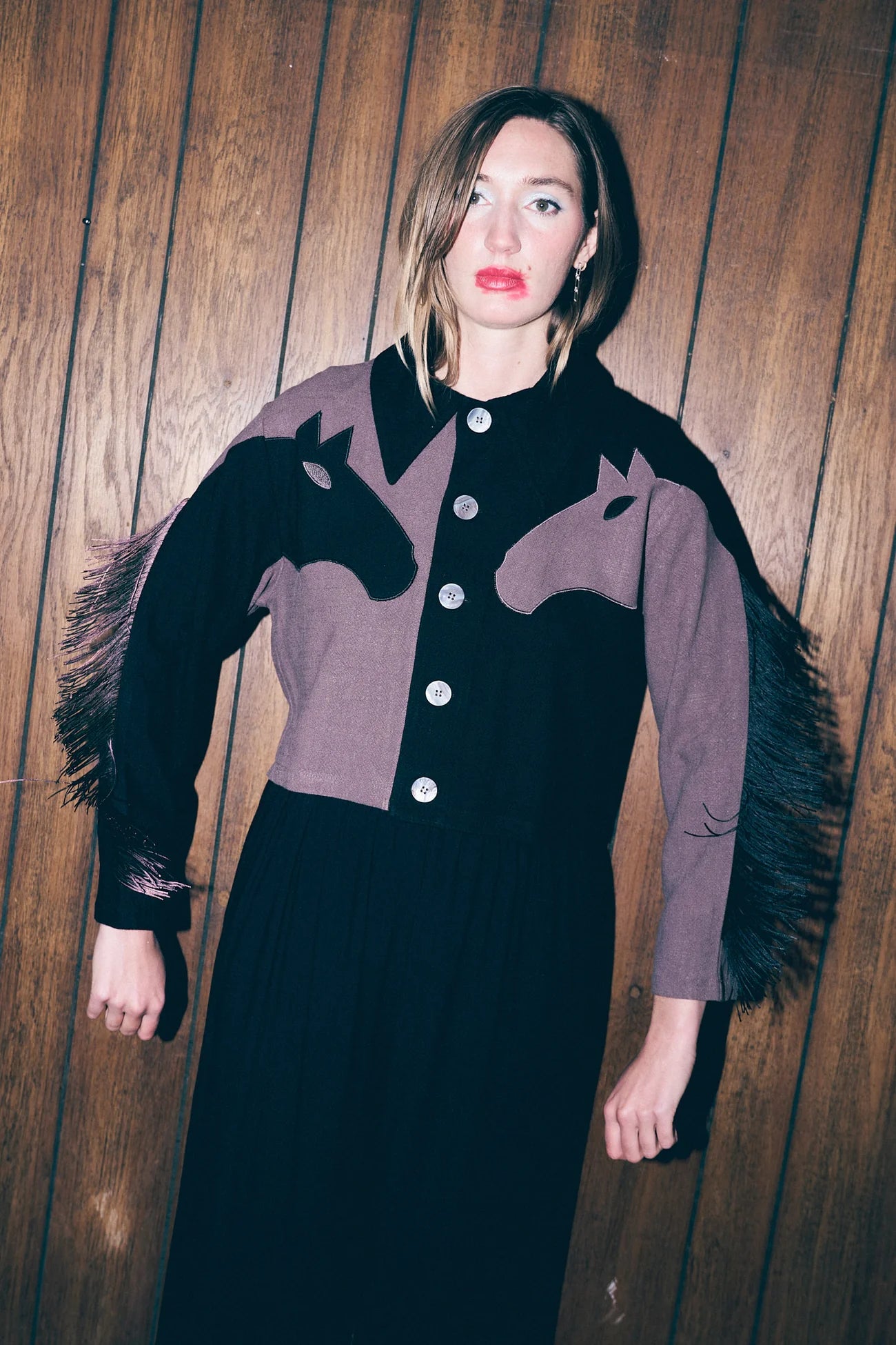 Fashion Brand Company Dueling Horses Fringe Jacket Brown/Black